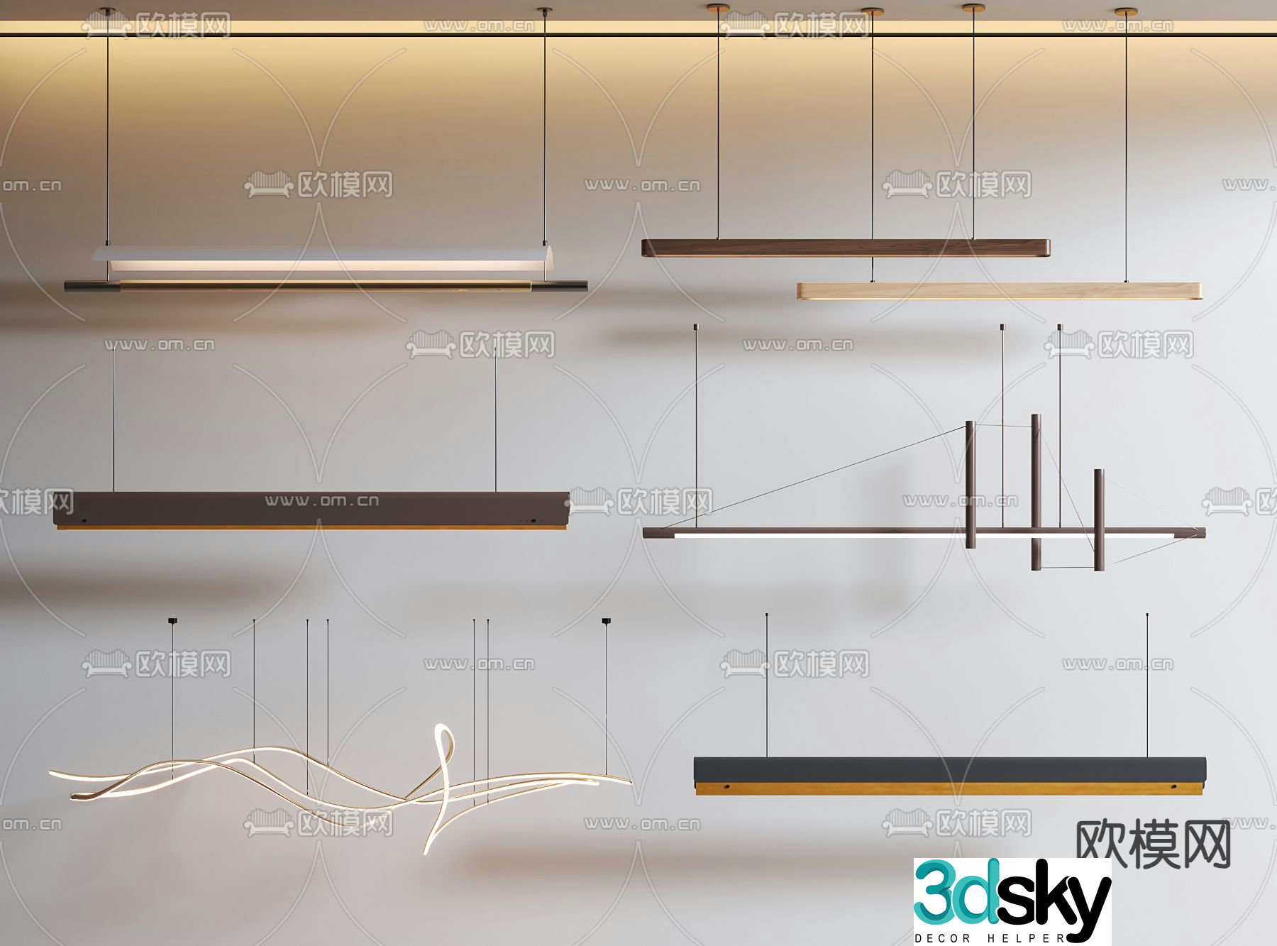 Long chandelier straight chandelier restaurant chandelier 3d model