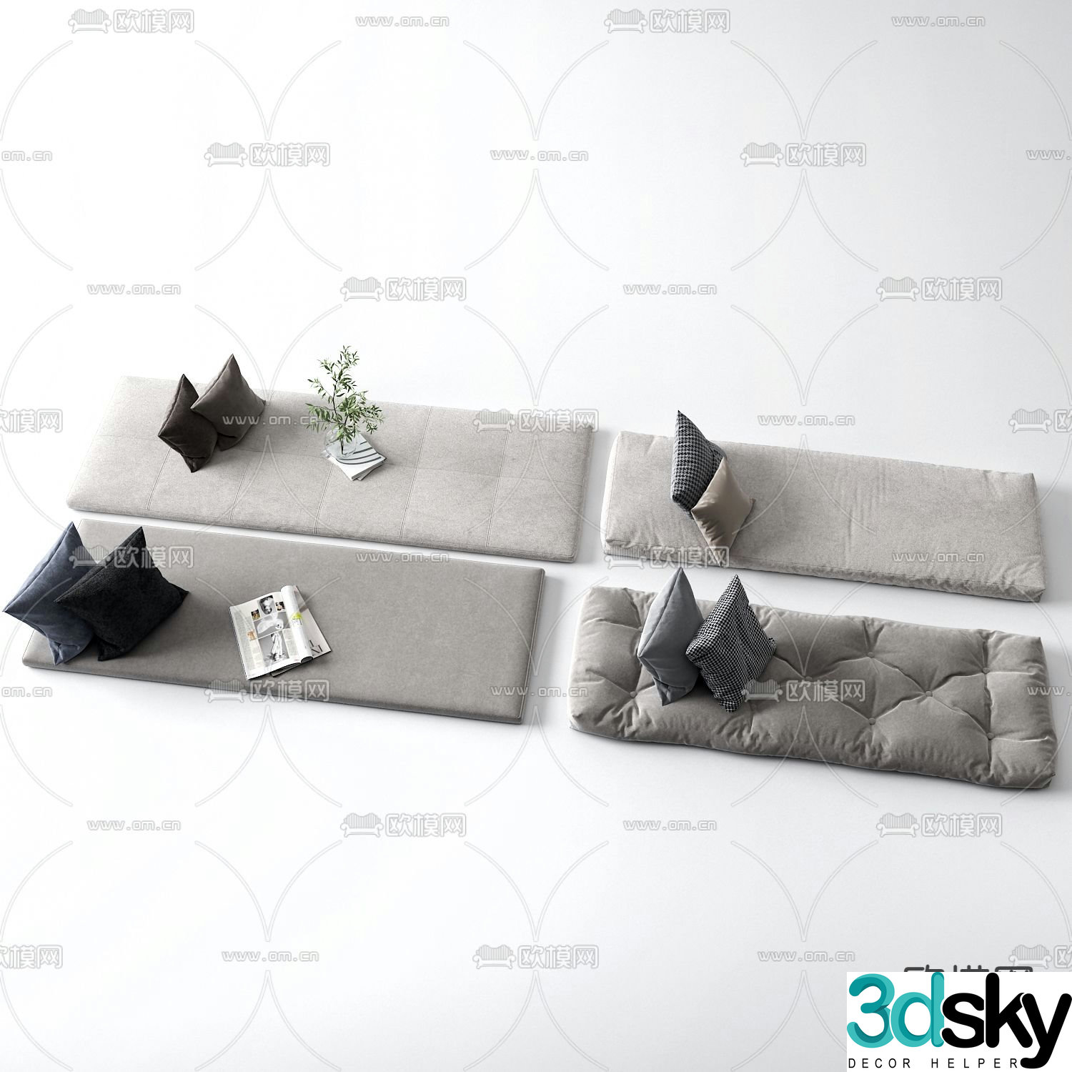 Bay window cushion pillow cushion 3d model