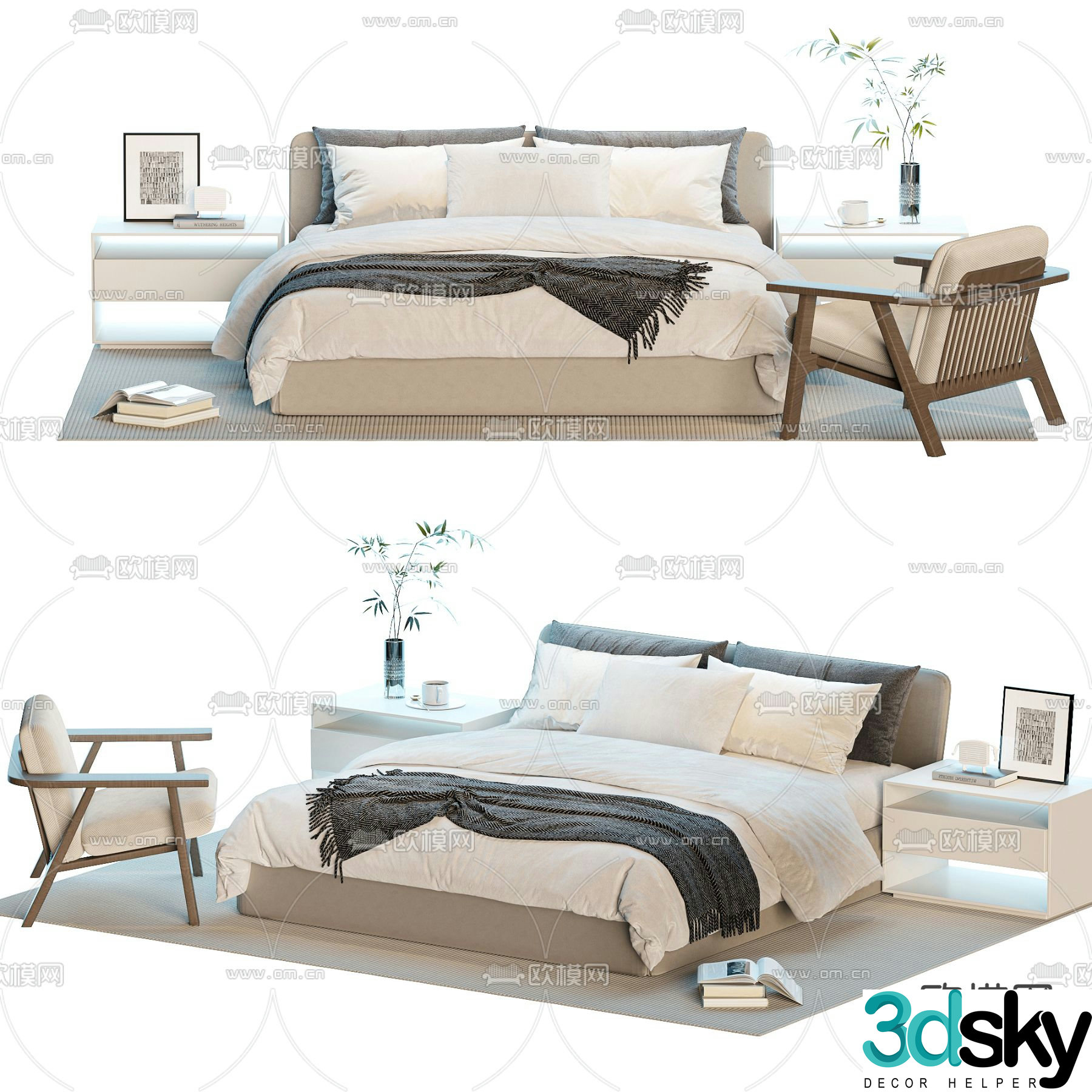 Modern double bed 3d model