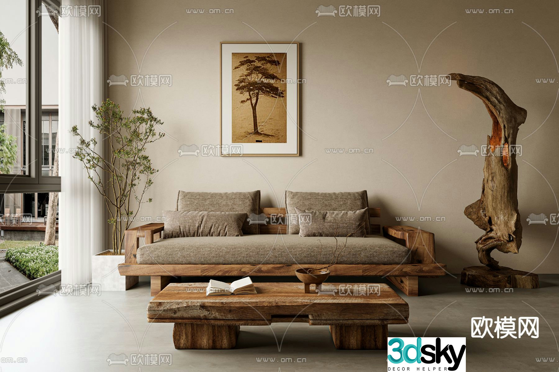 Wabi-sabi style double sofa 3d model