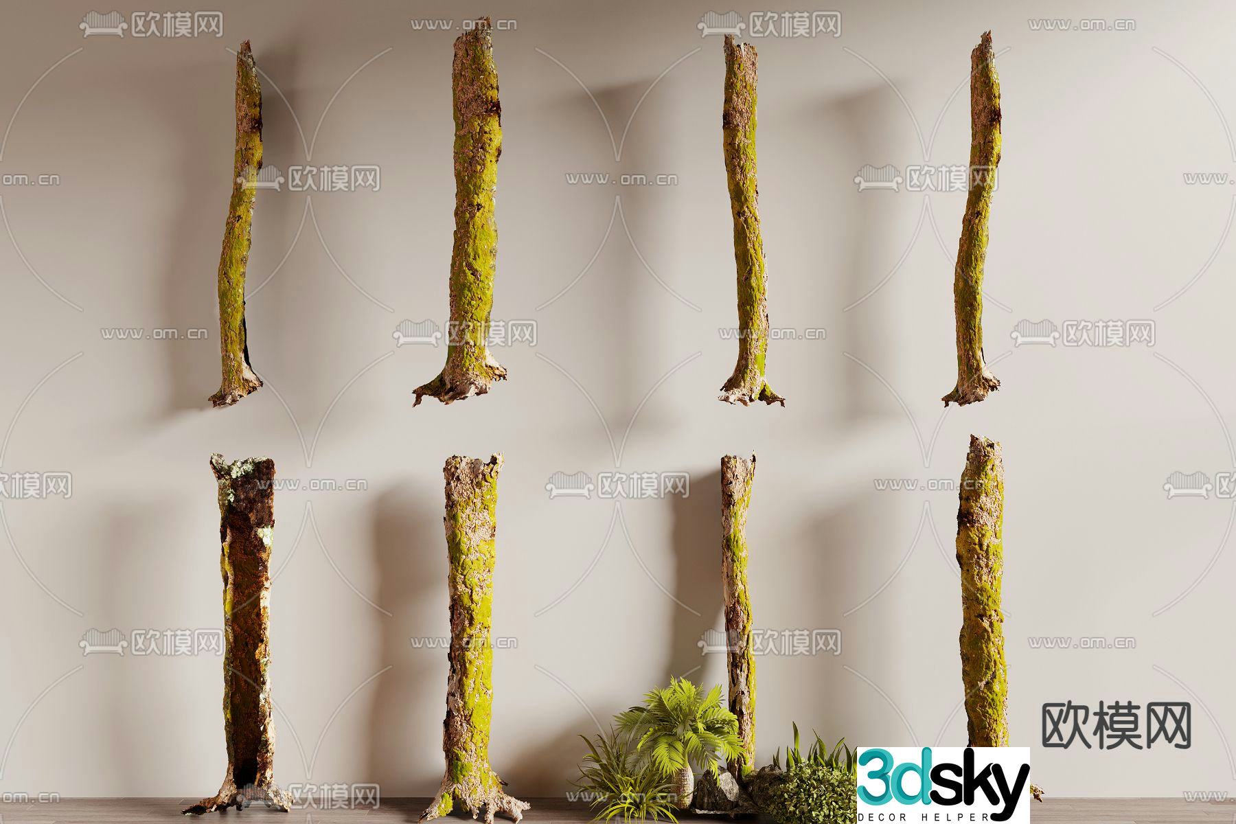 Dead wood moss rotten wood dead tree trunk 3d model