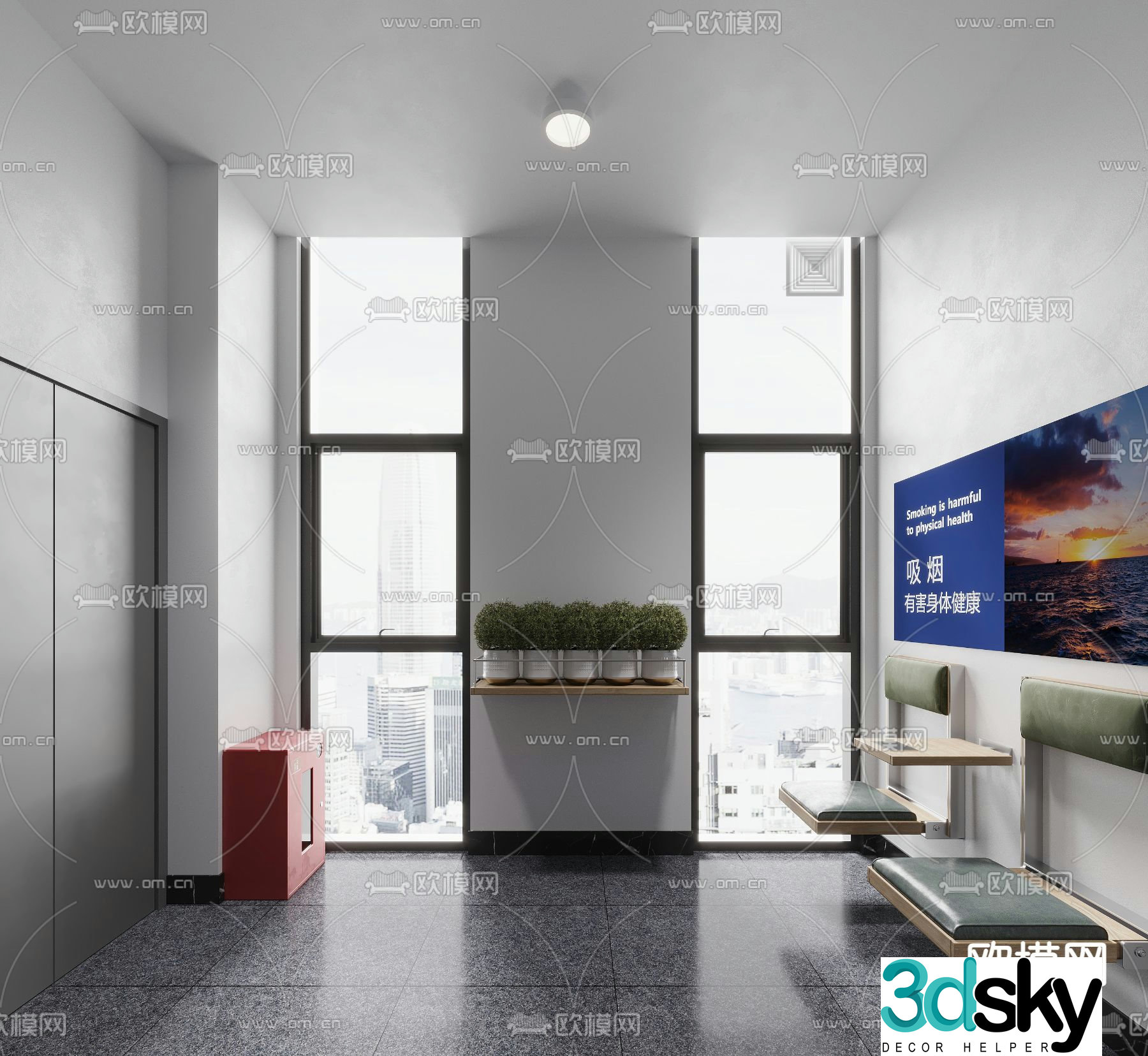 Modern stairwell seating area smoking area 3d model