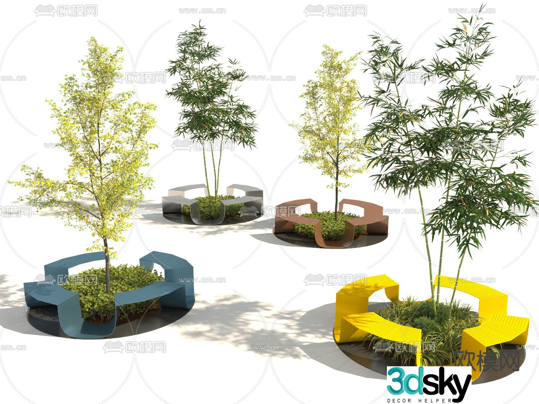 tree pool landscape tree outdoor chair 3d model