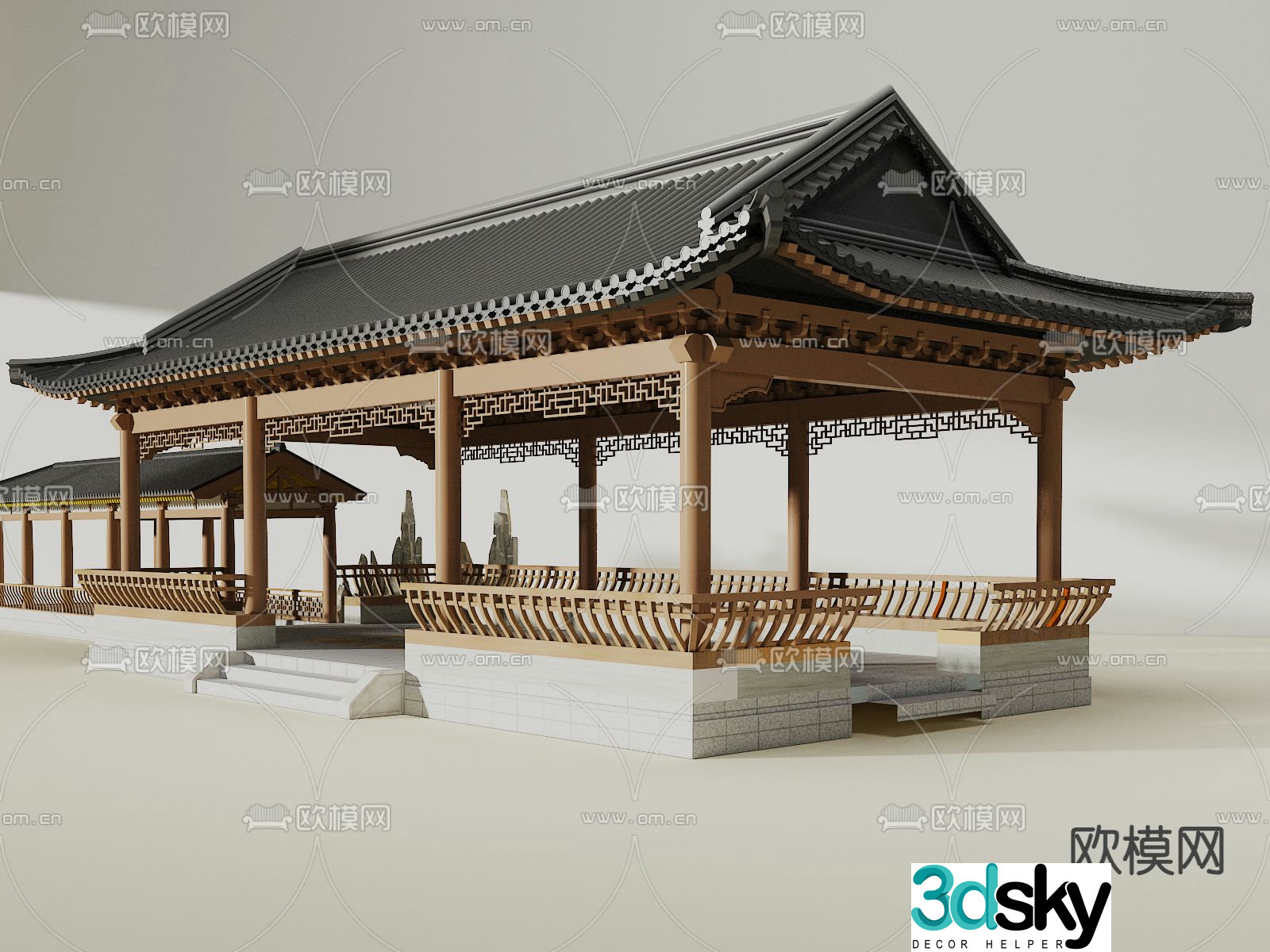 Chinese antique corridor corridor frame landscape corridor 3D model