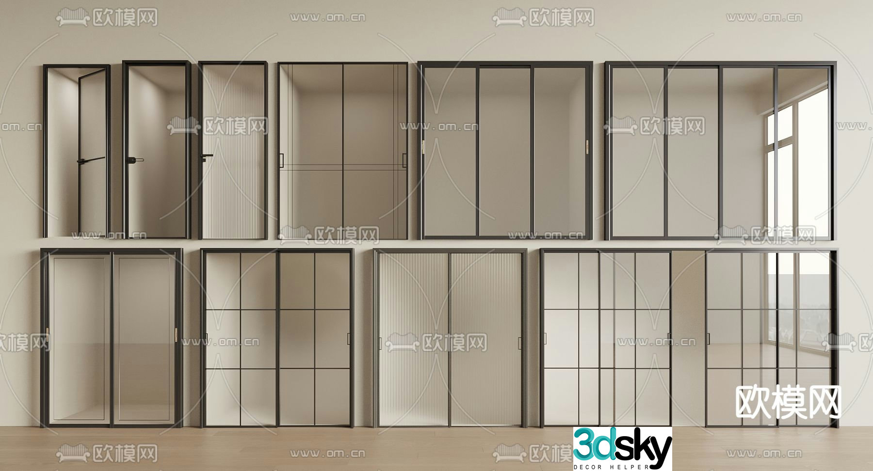 Single-open door sliding door glass single-open door Changhong glass door 3D model