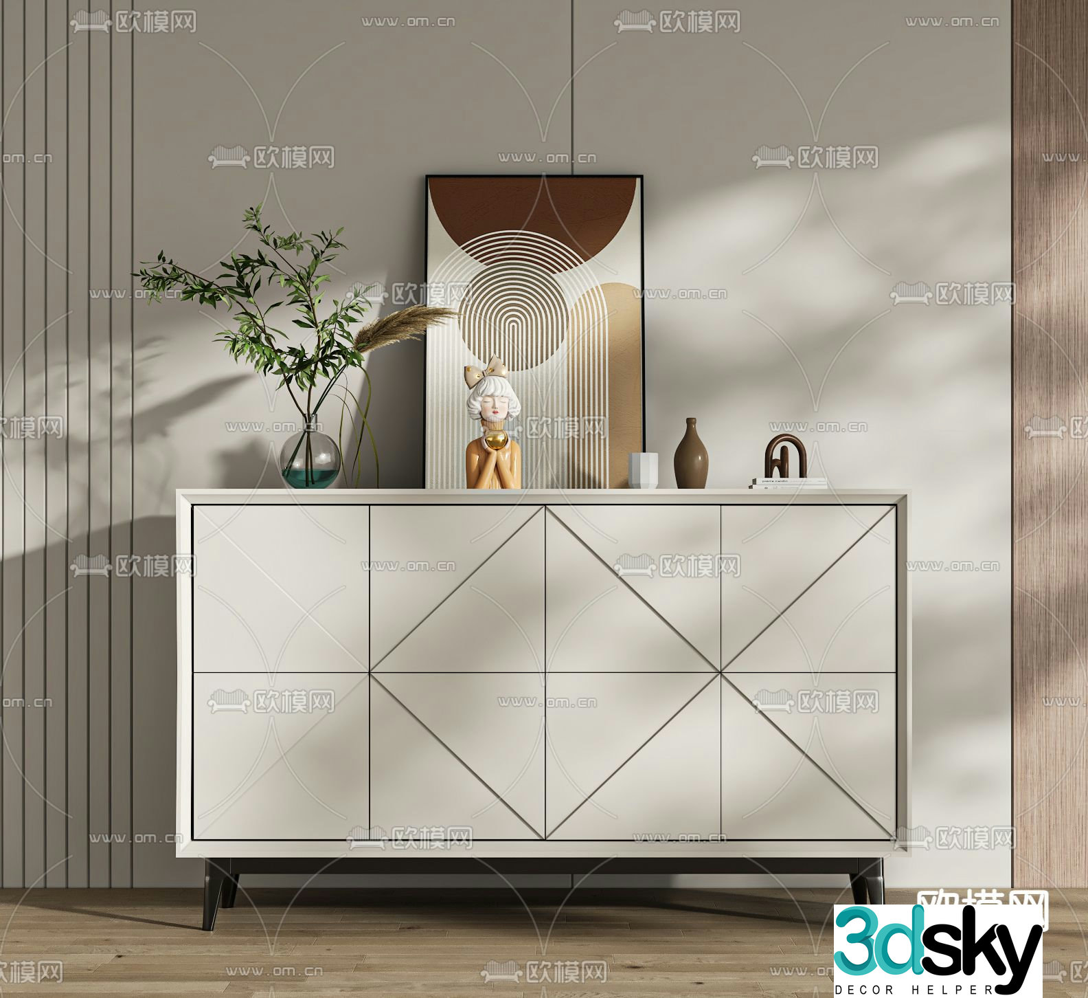 Modern end view cabinet entrance cabinet 3d model