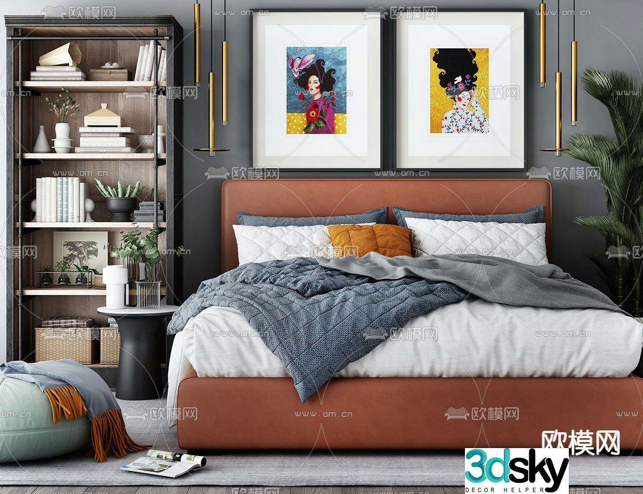 Modern double bed 3d model