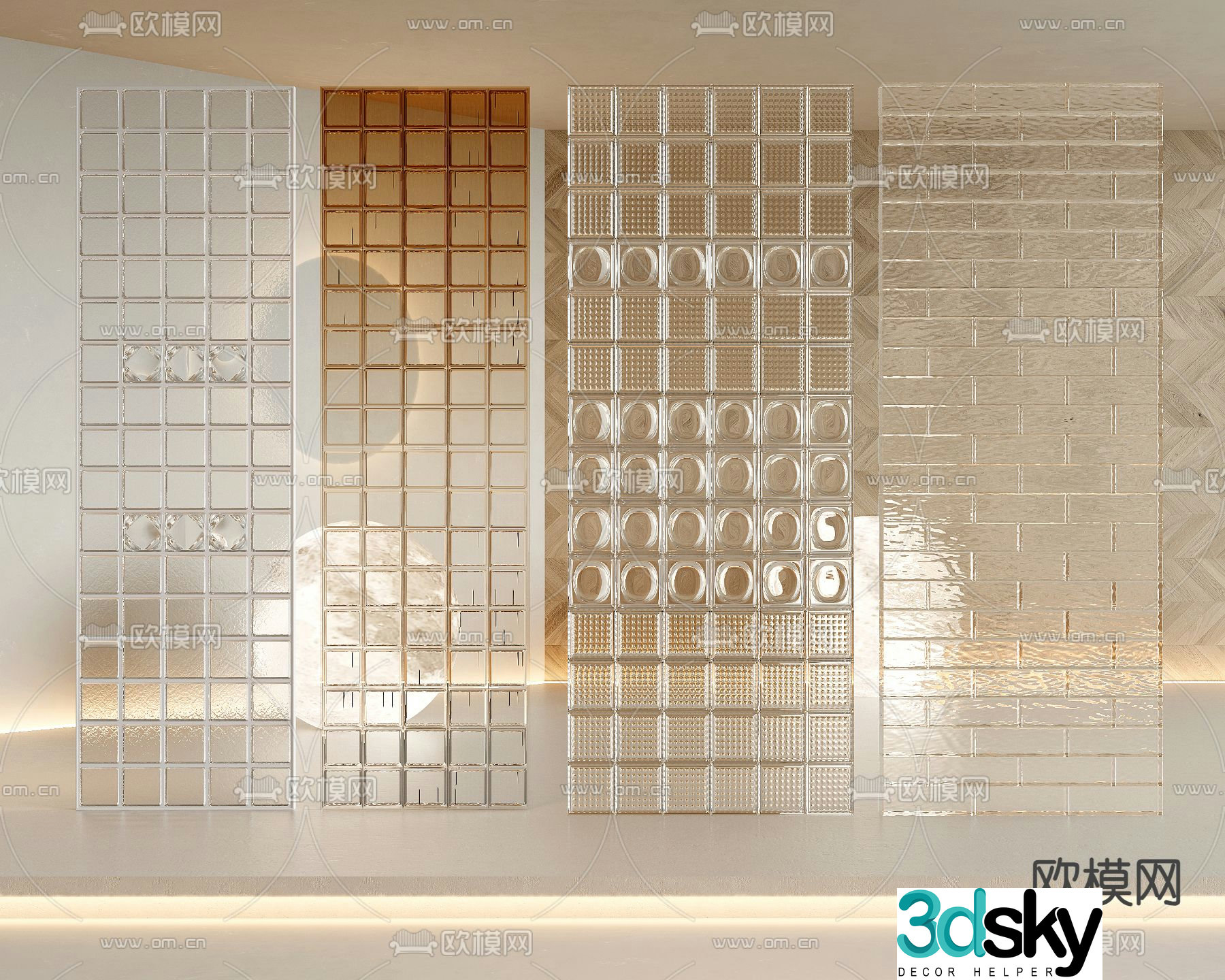 Glass brick gradient glass partition 3d model