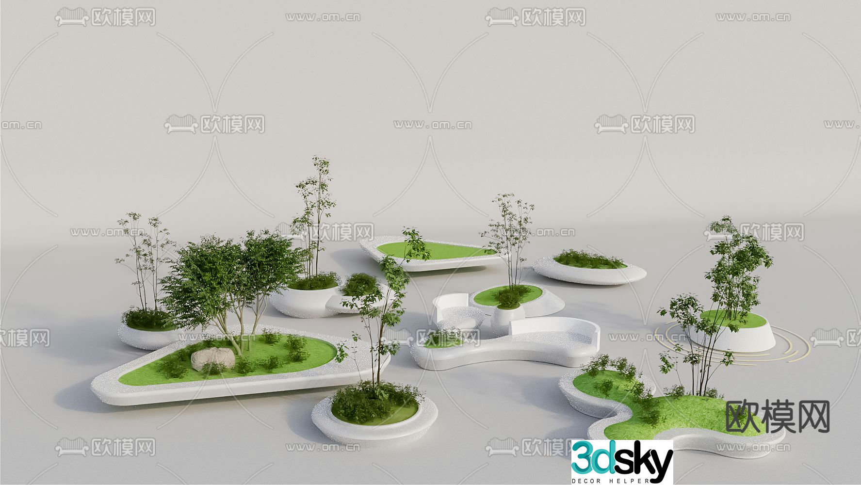 Modern landscape tree pool 3d model