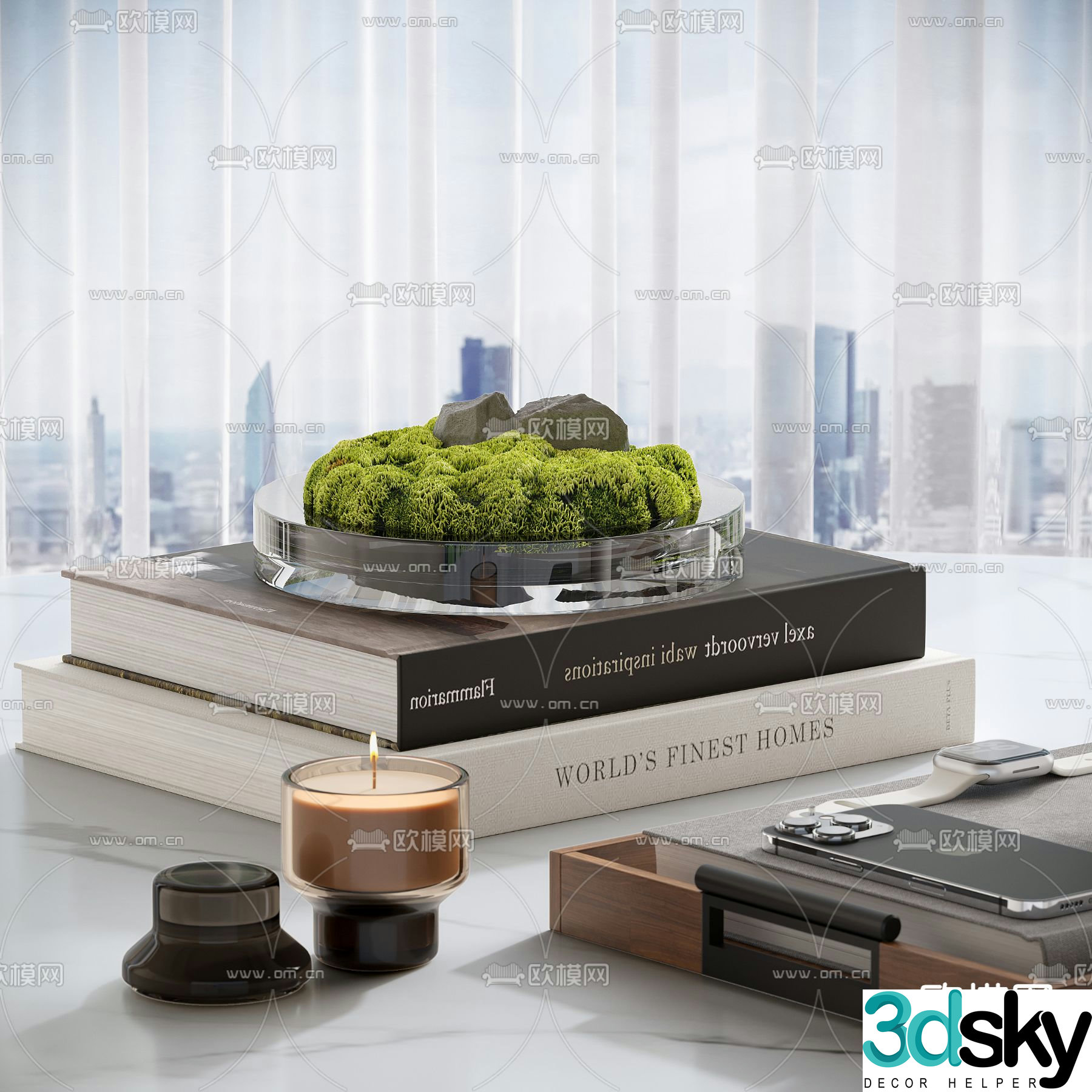 Modern desktop accessories ornaments book 3d model