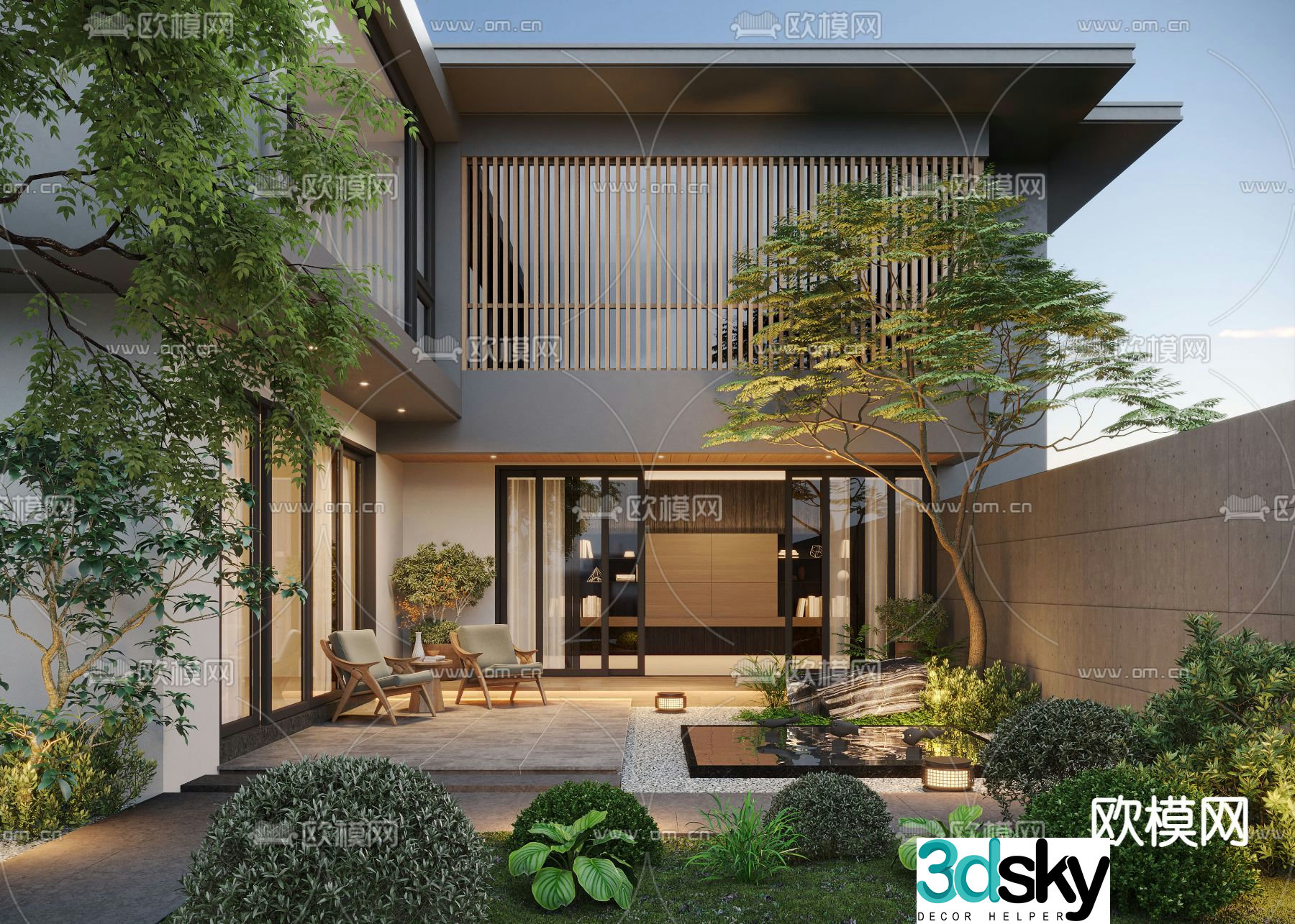 Modern villa courtyard garden 3d model