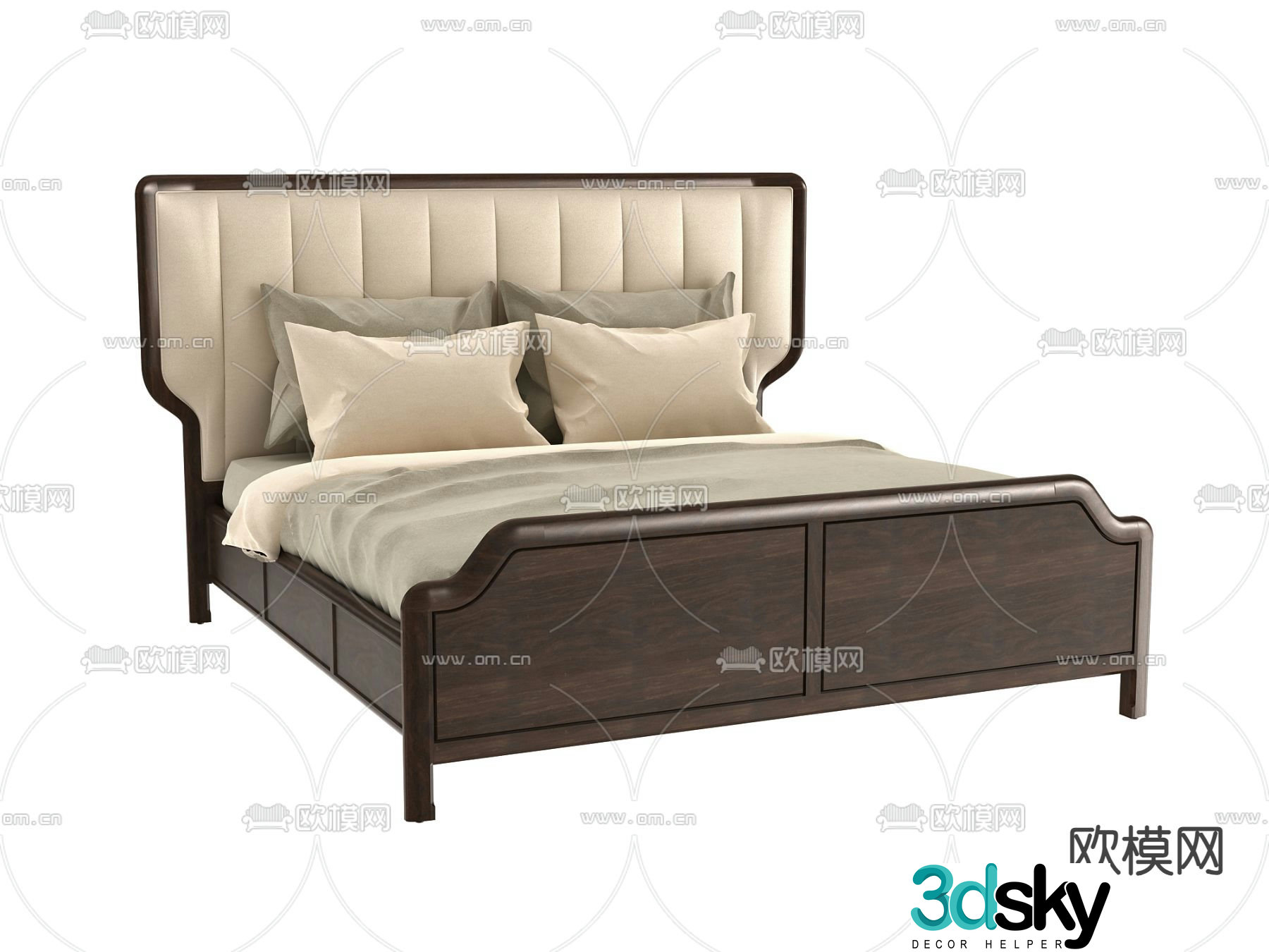American double bed 3d model