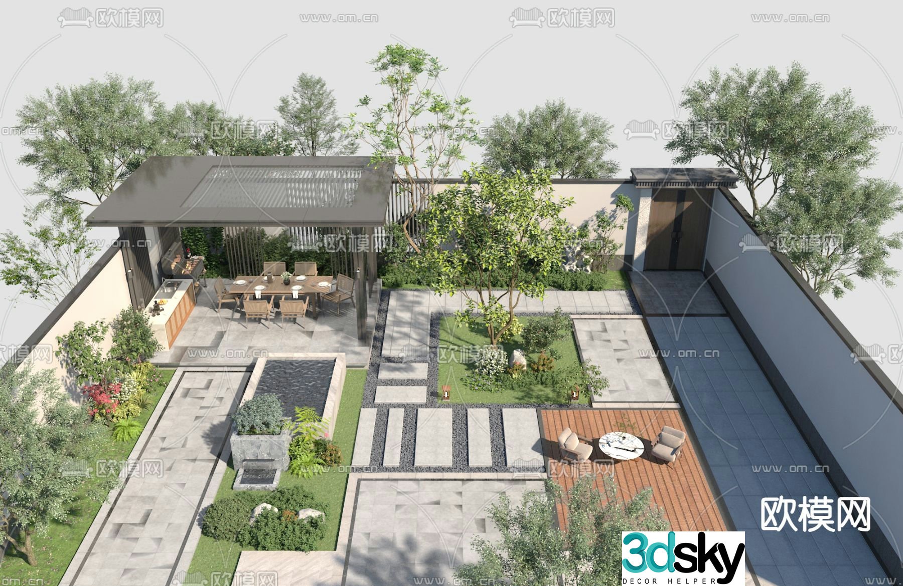 Modern courtyard landscape 3d model