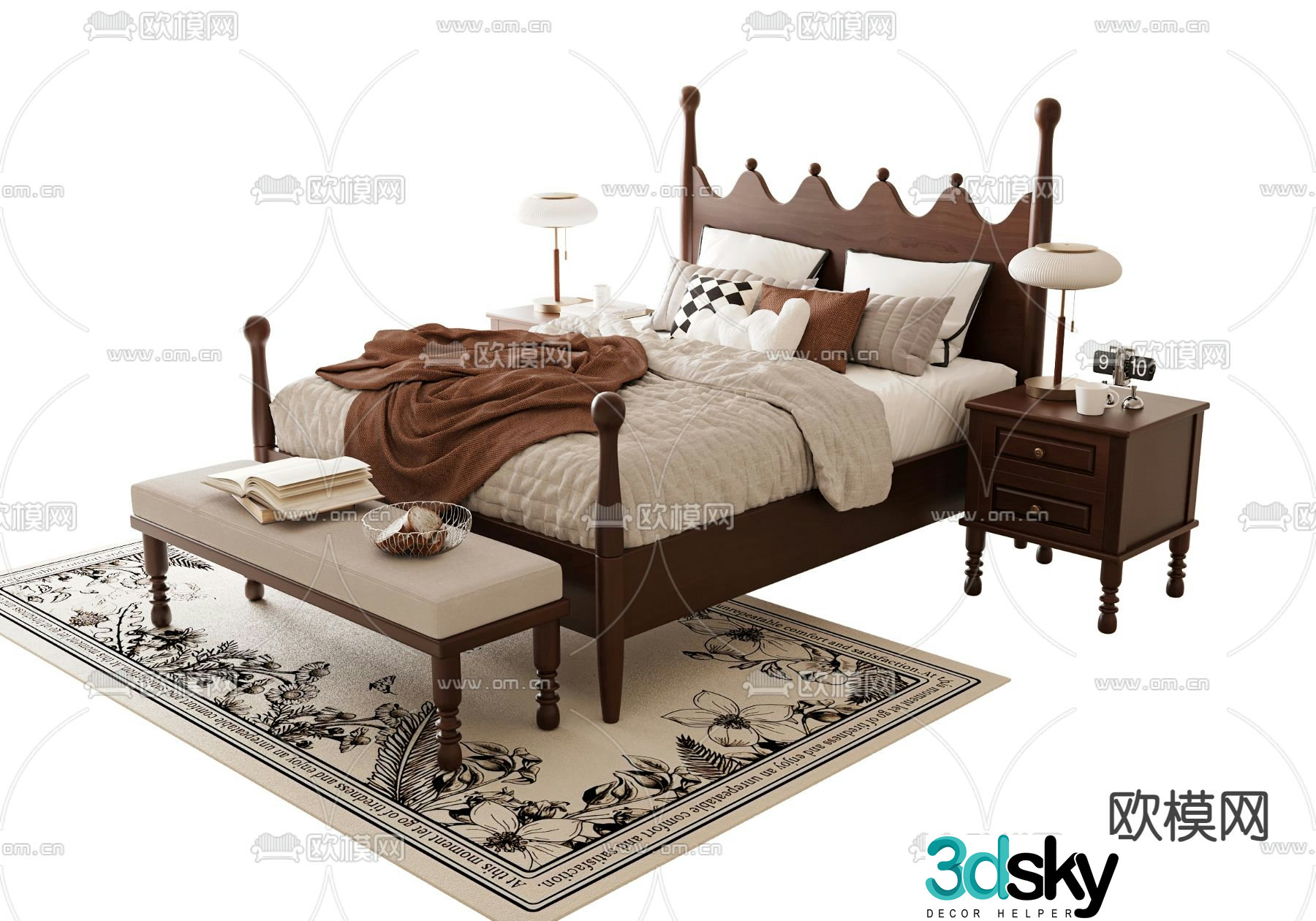 Medieval style double bed 3d model