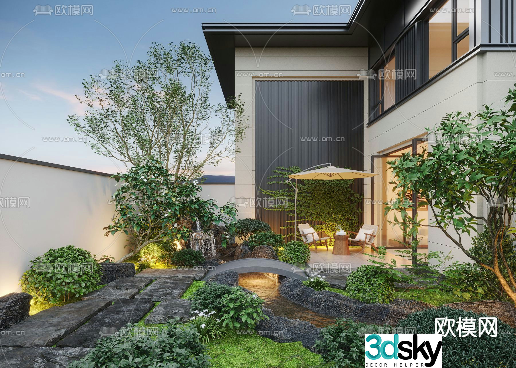Courtyard water feature courtyard landscape garden 3d model