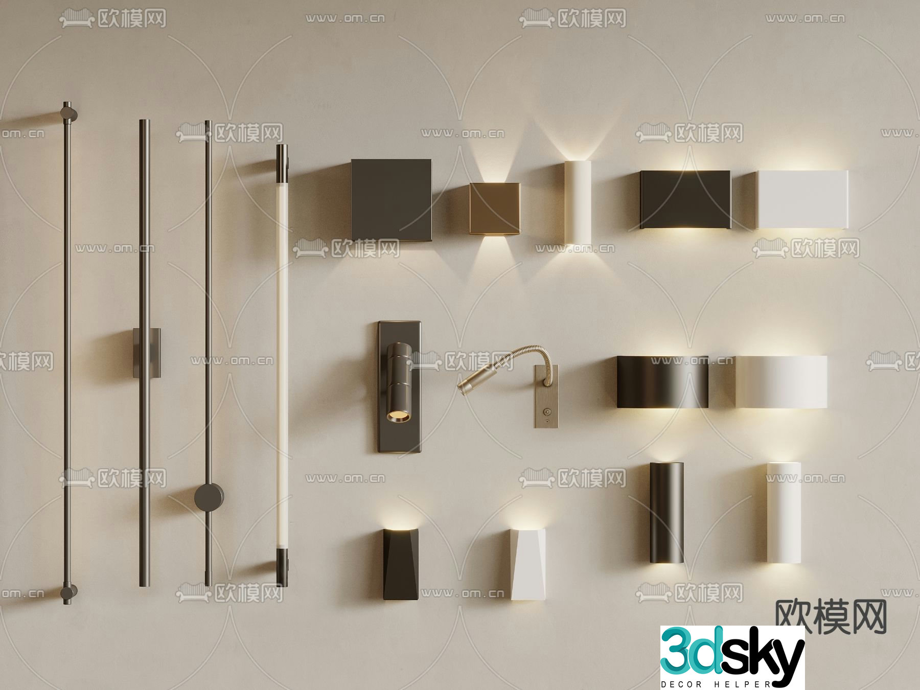 Modern wall light metal wall light linear wall light 3d model