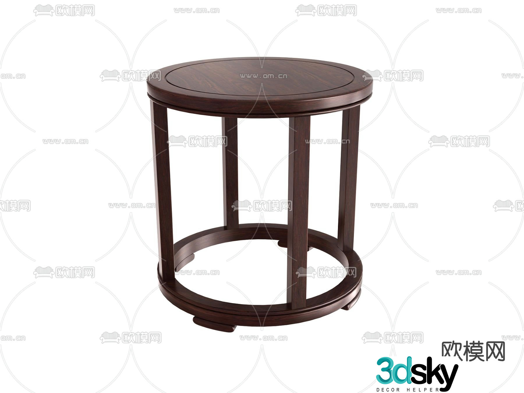 New Chinese style corner table round table solid wood side table 3D model