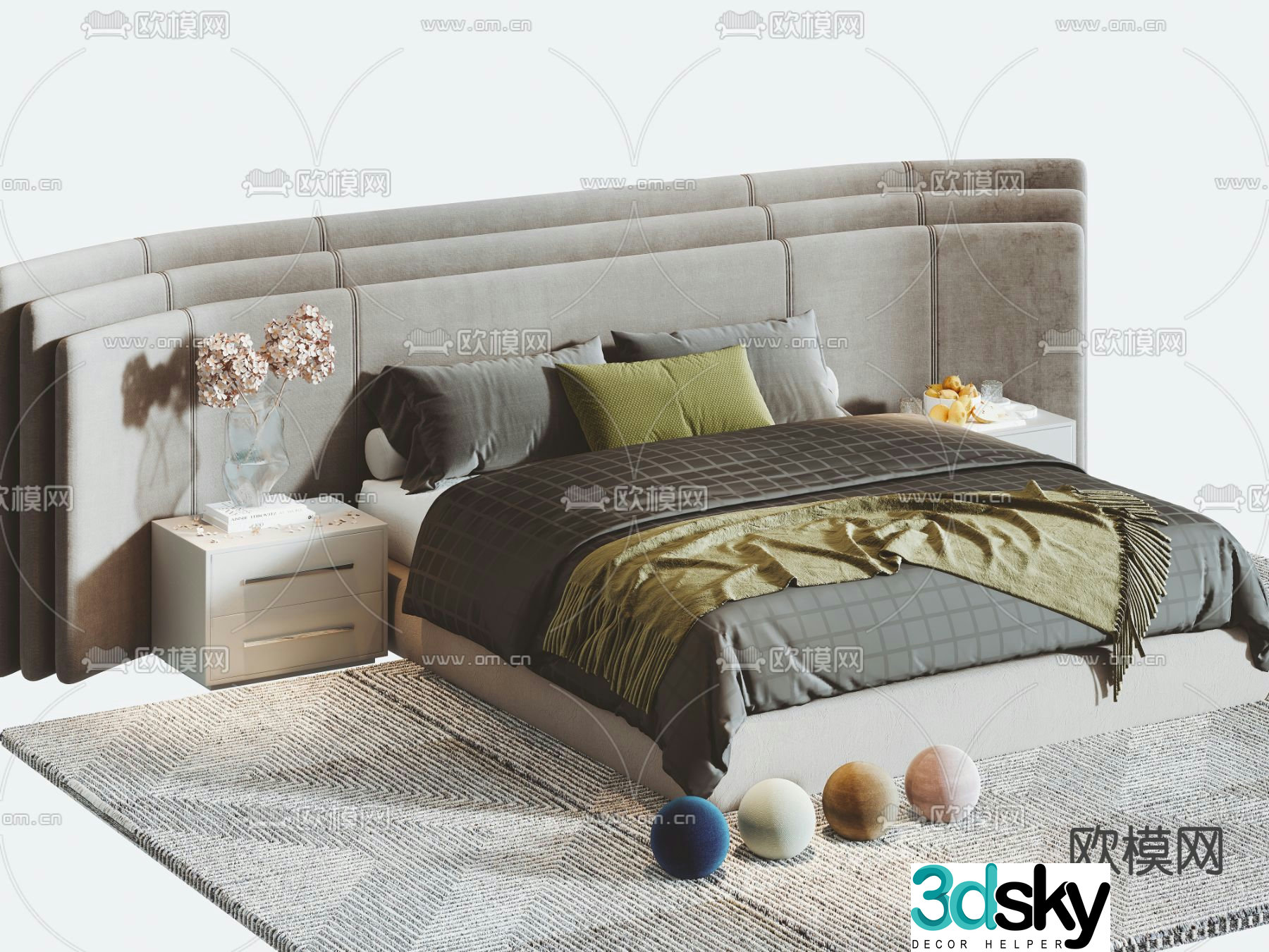 Modern double bed 3d model