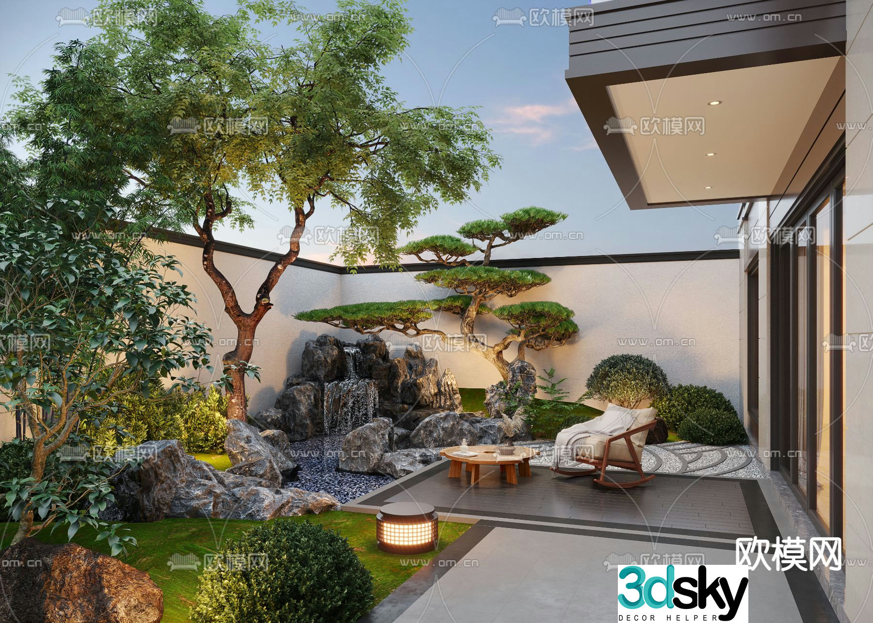 Villa courtyard courtyard water feature courtyard landscape garden 3d model