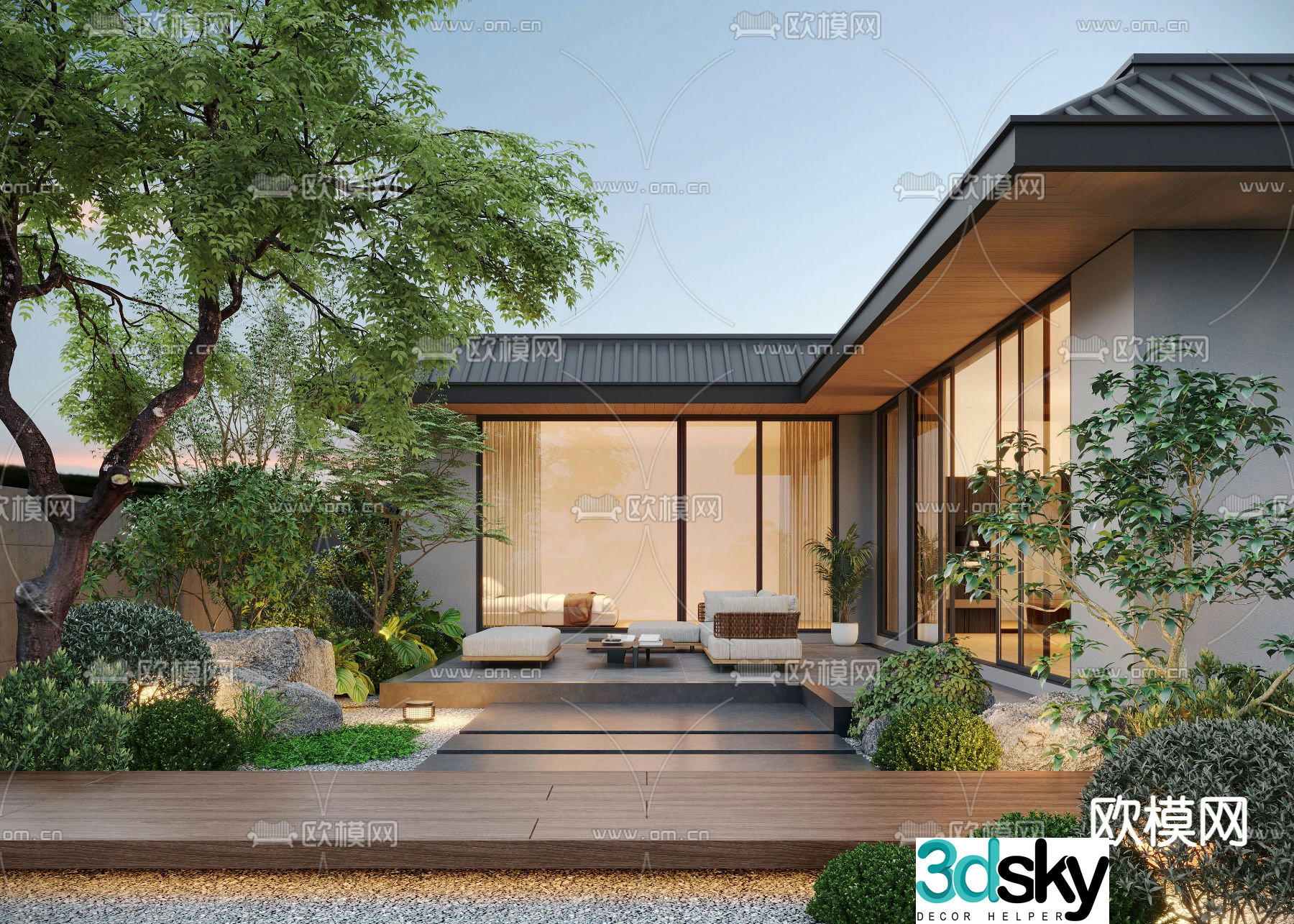 Modern villa courtyard courtyard landscape 3d model