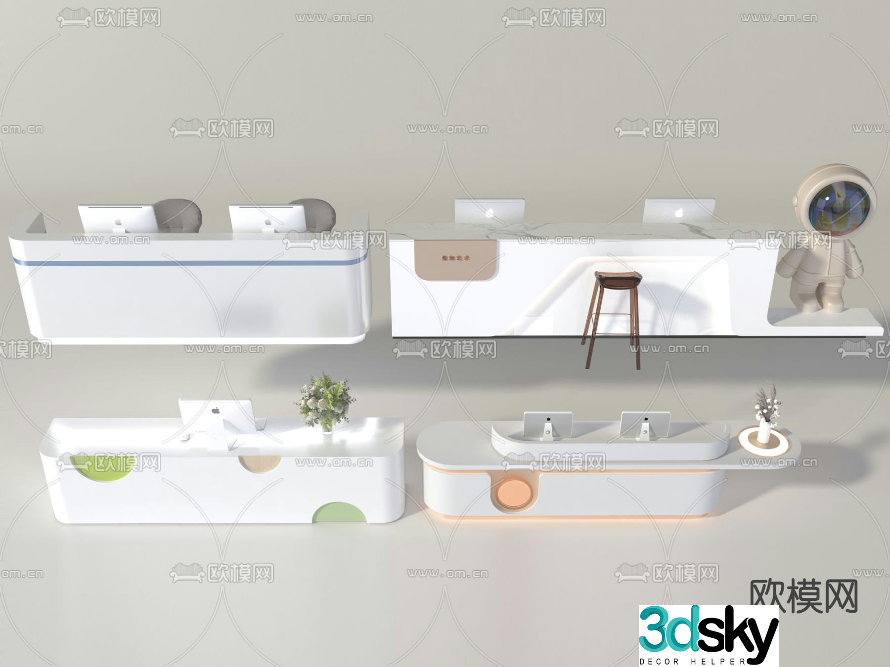 Bar counter service desk reception desk 3d model