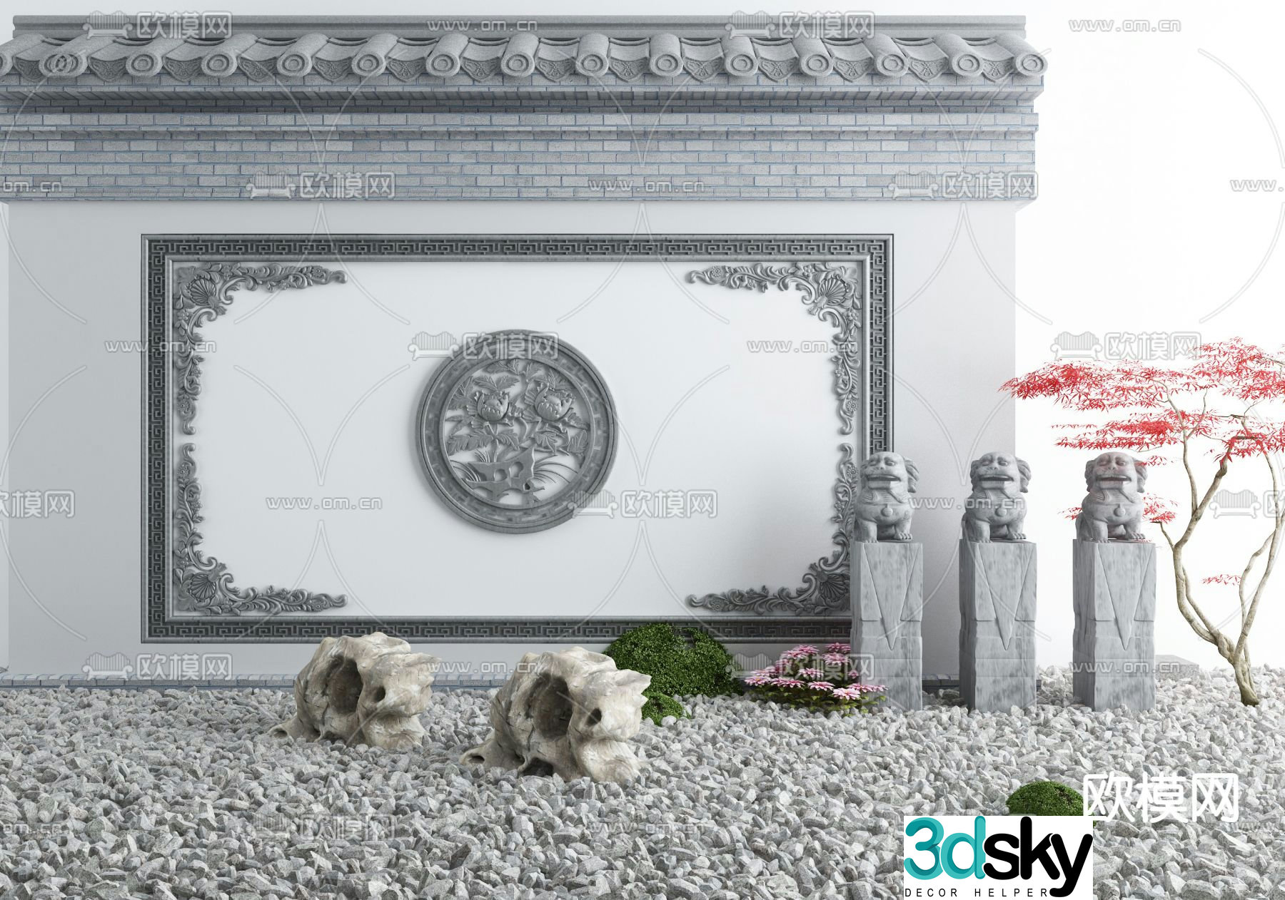 New Chinese style courtyard archway ancient architectural sketch 3D model