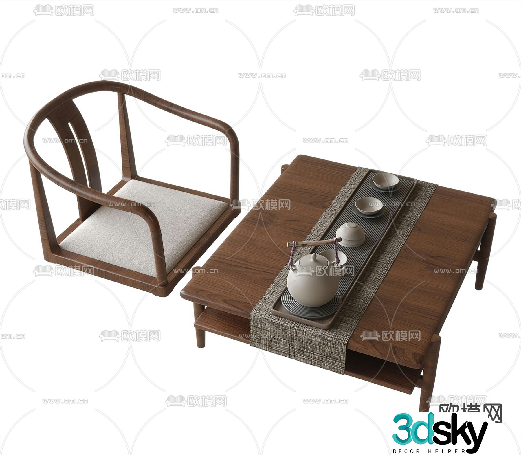 New Chinese style tea table and chairs tea table 3d model