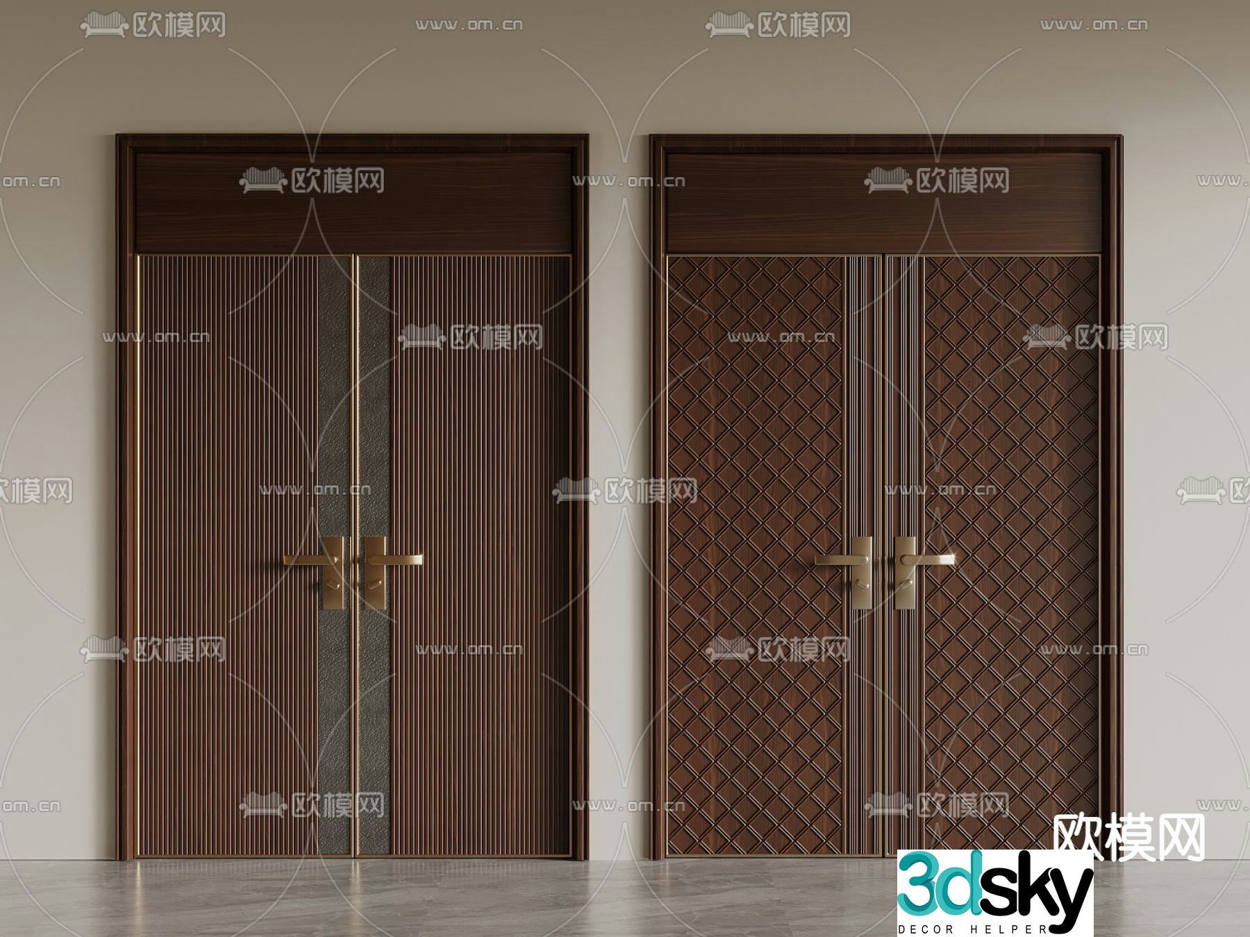 New Chinese style double door swing door 3d model