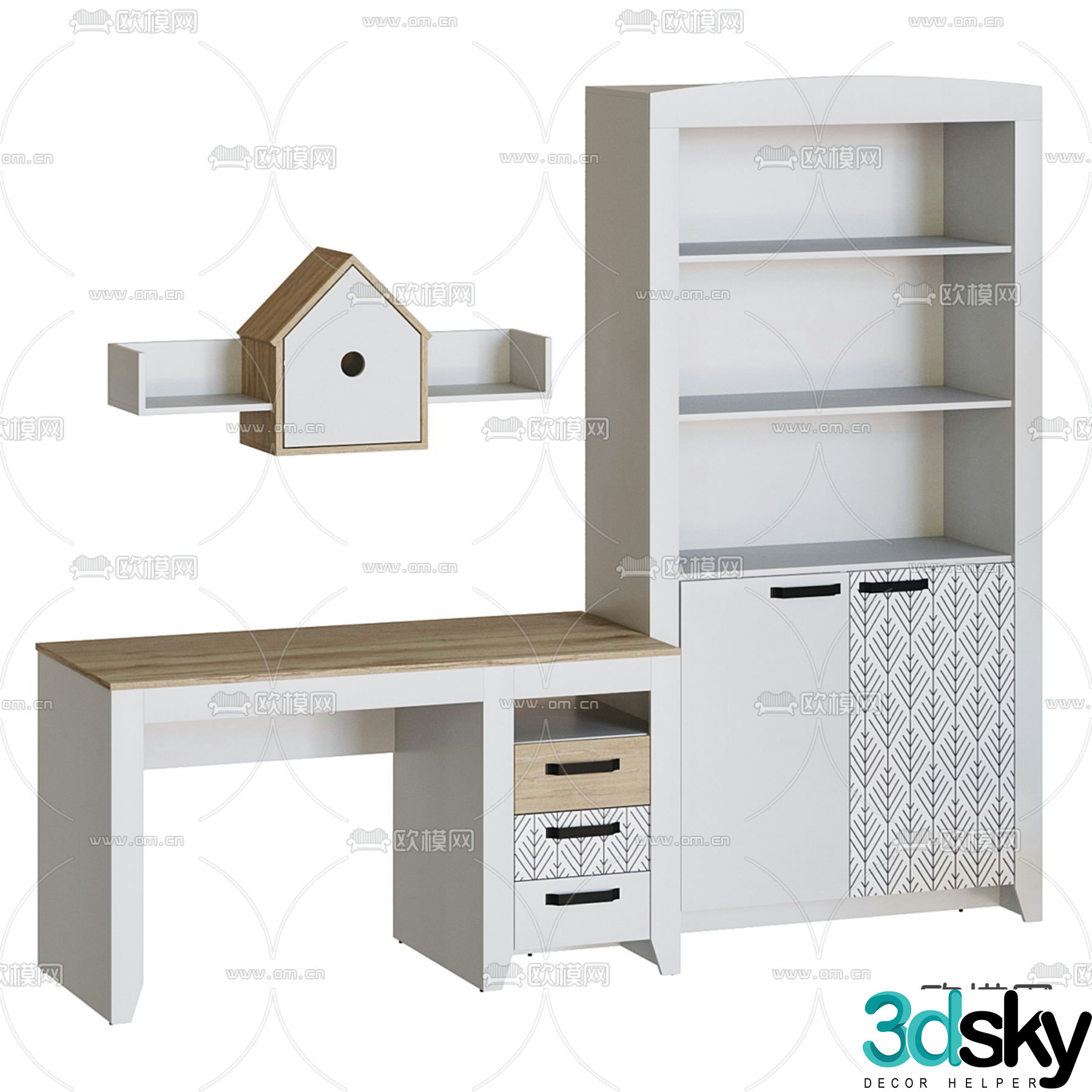 Children’s desk writing desk bookcase 3d model