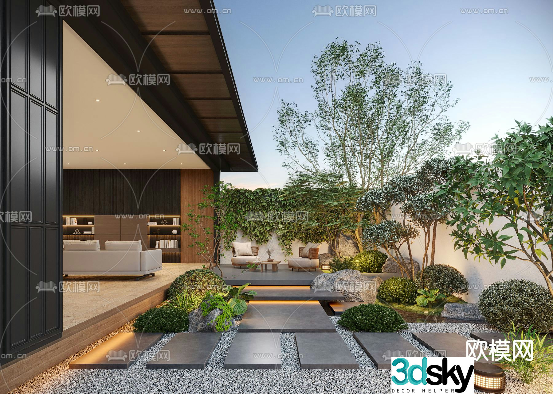 Modern villa courtyard courtyard landscape 3d model