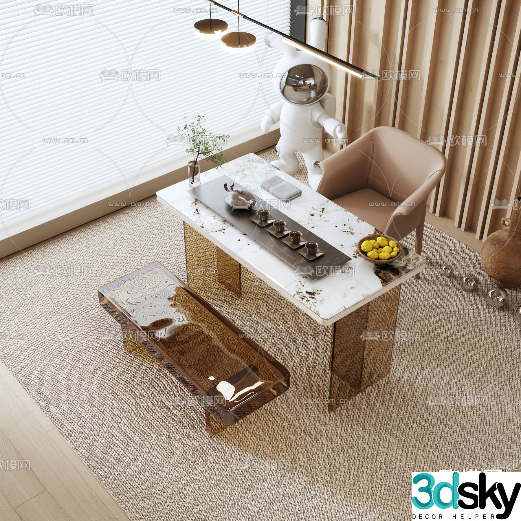 Modern tea table and chairs 3d model