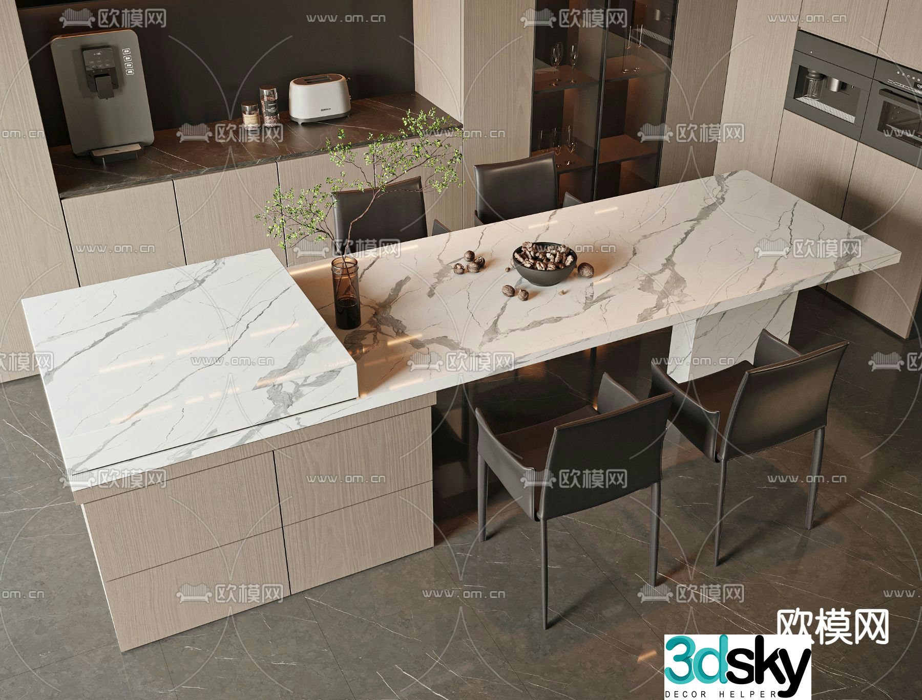Modern island dining table 3d model