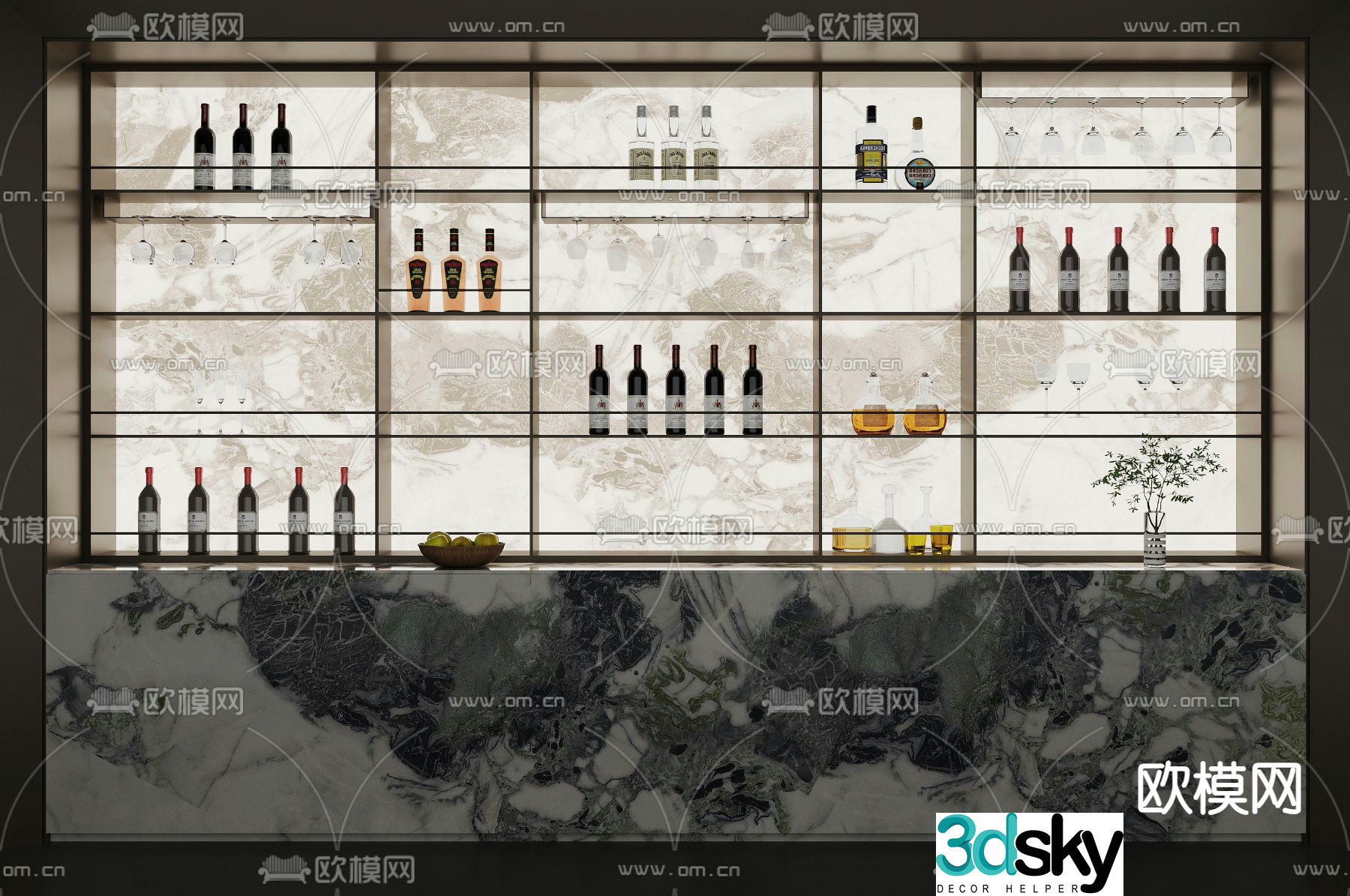 Wine cabinet wine rack cup holder 3d model