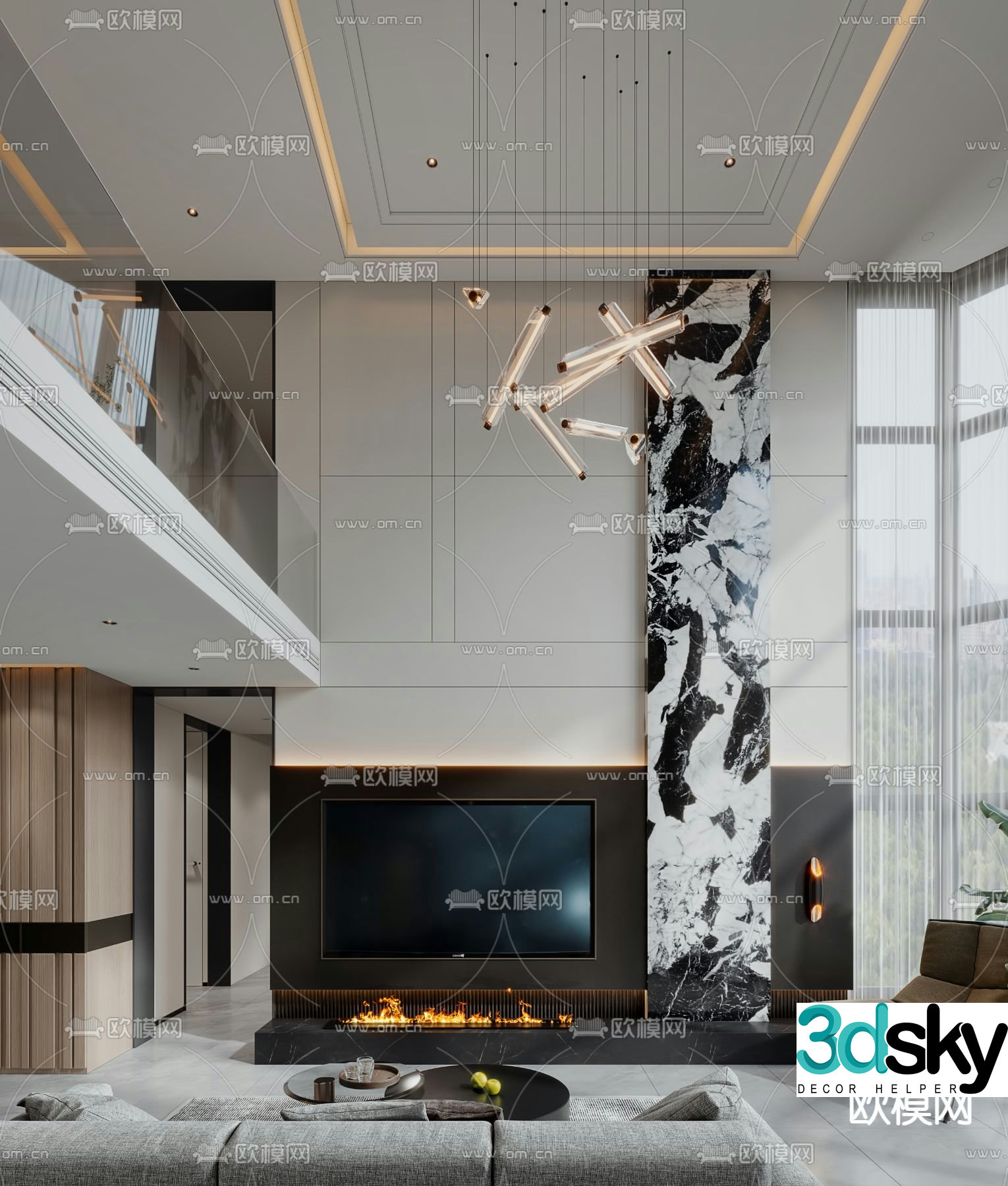 Villa living room villa hollow 3d model
