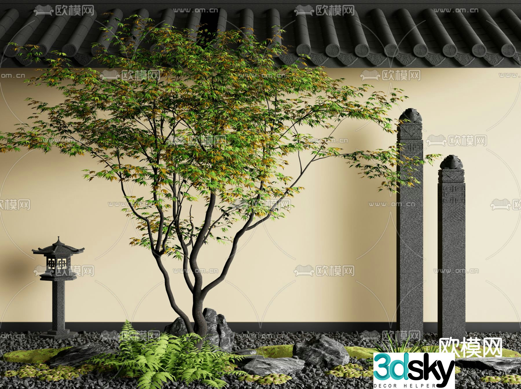 Courtyard landscape tree 3d model