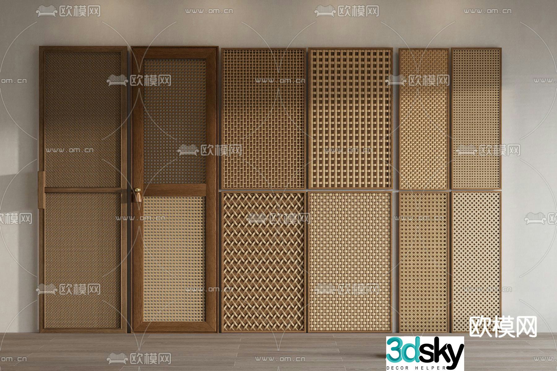 Middle style screen carved partition wooden grille window 3d model