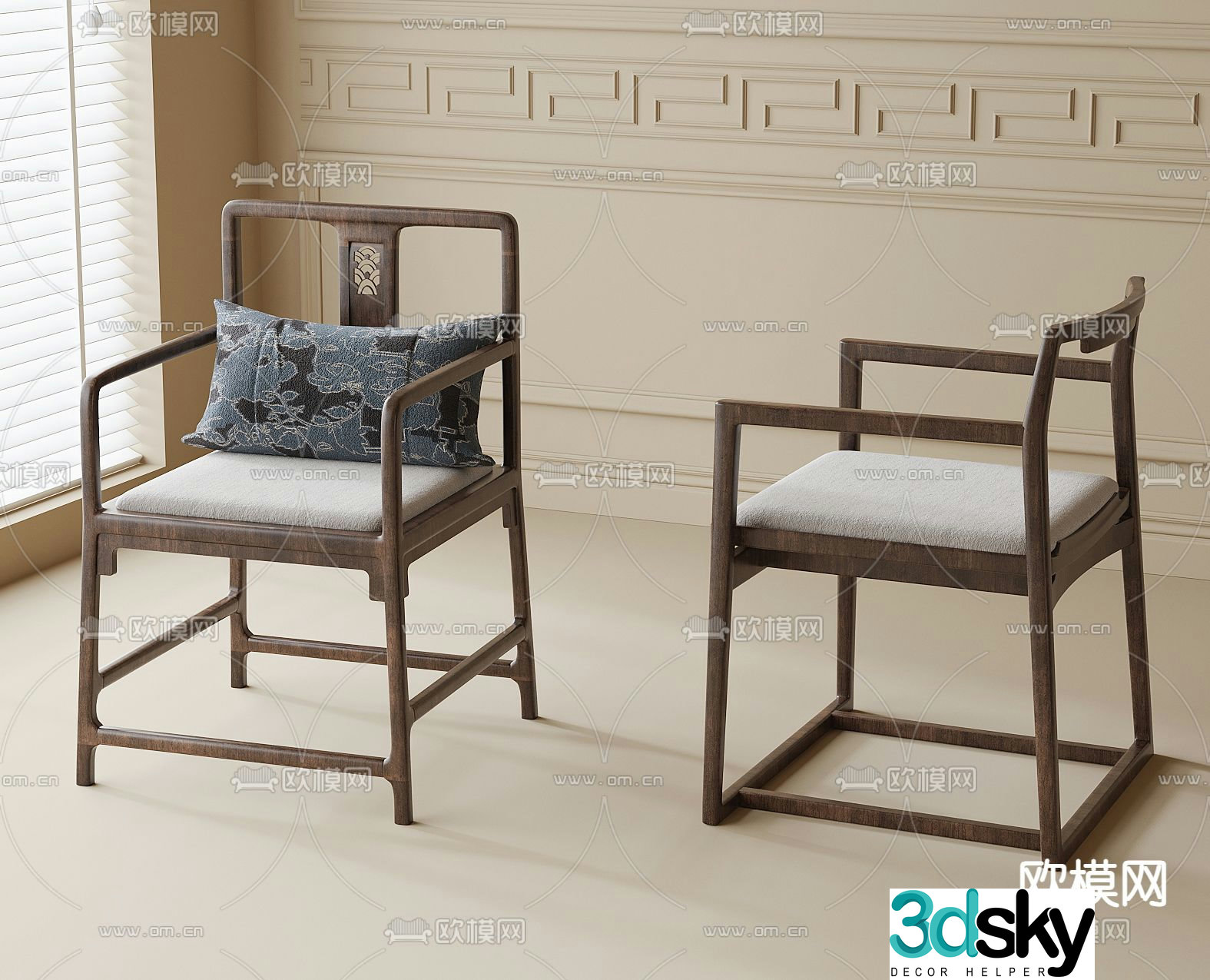 New Chinese dining chair single chair wooden chair 3d model
