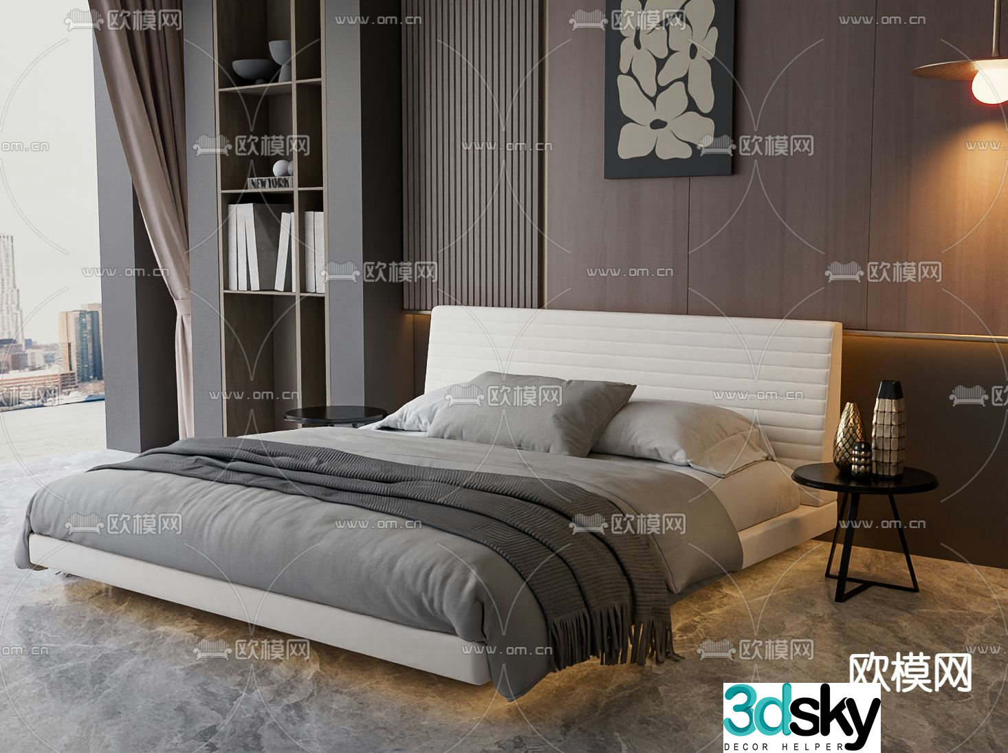 Simple double bed 3d model