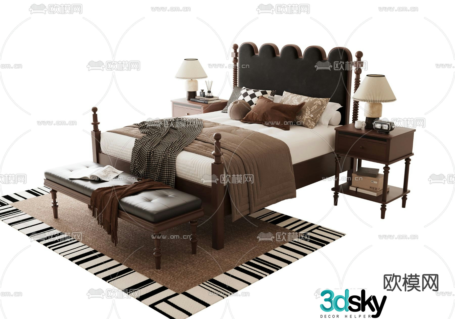 Medieval style double bed 3d model