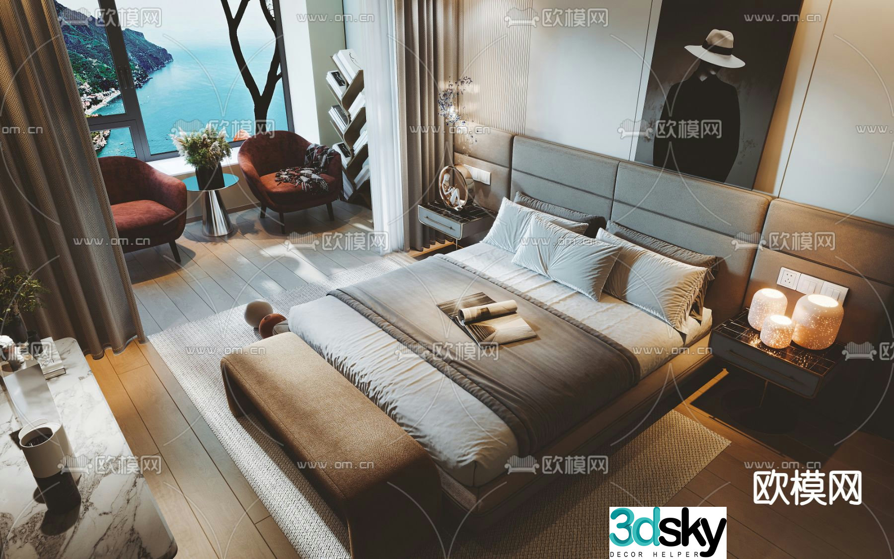 Modern double bed 3d model