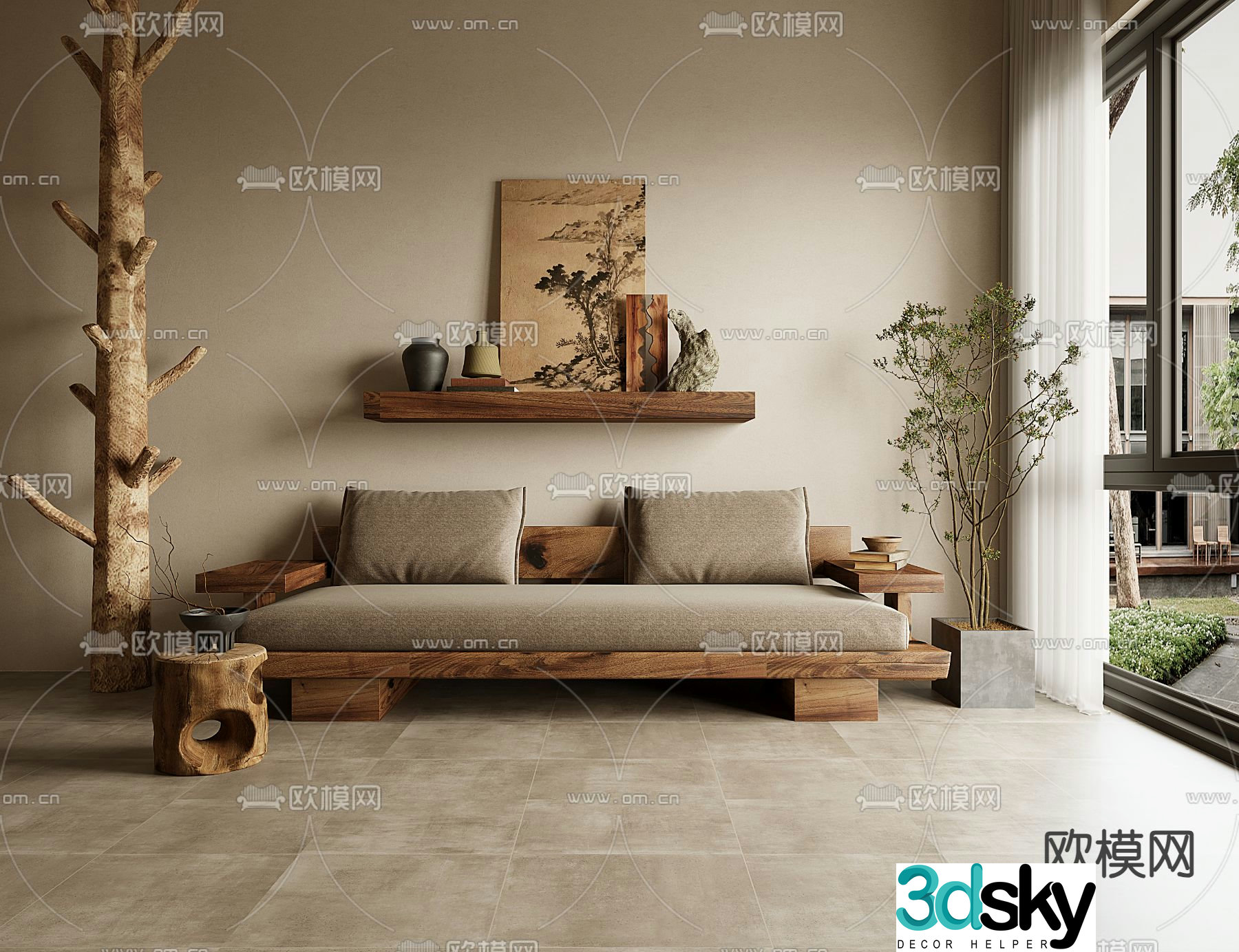 Wabi-sabi style sofa double sofa 3d model