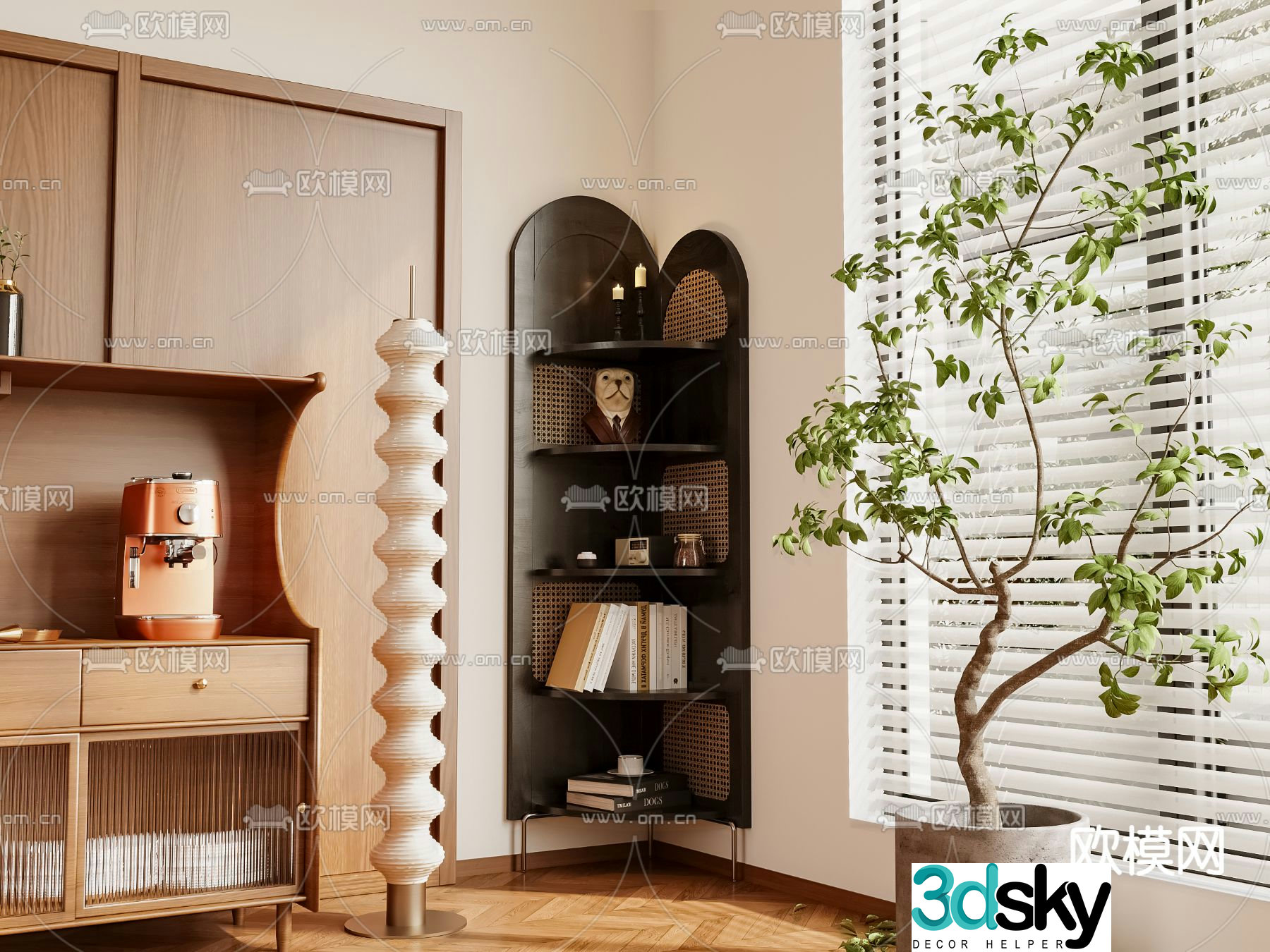 Medieval style corner cabinet storage shelf bookshelf 3D model
