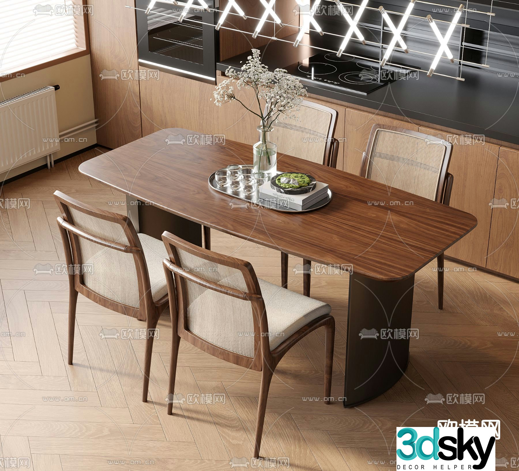 Medieval style dining table and chairs solid wood dining table 3d model