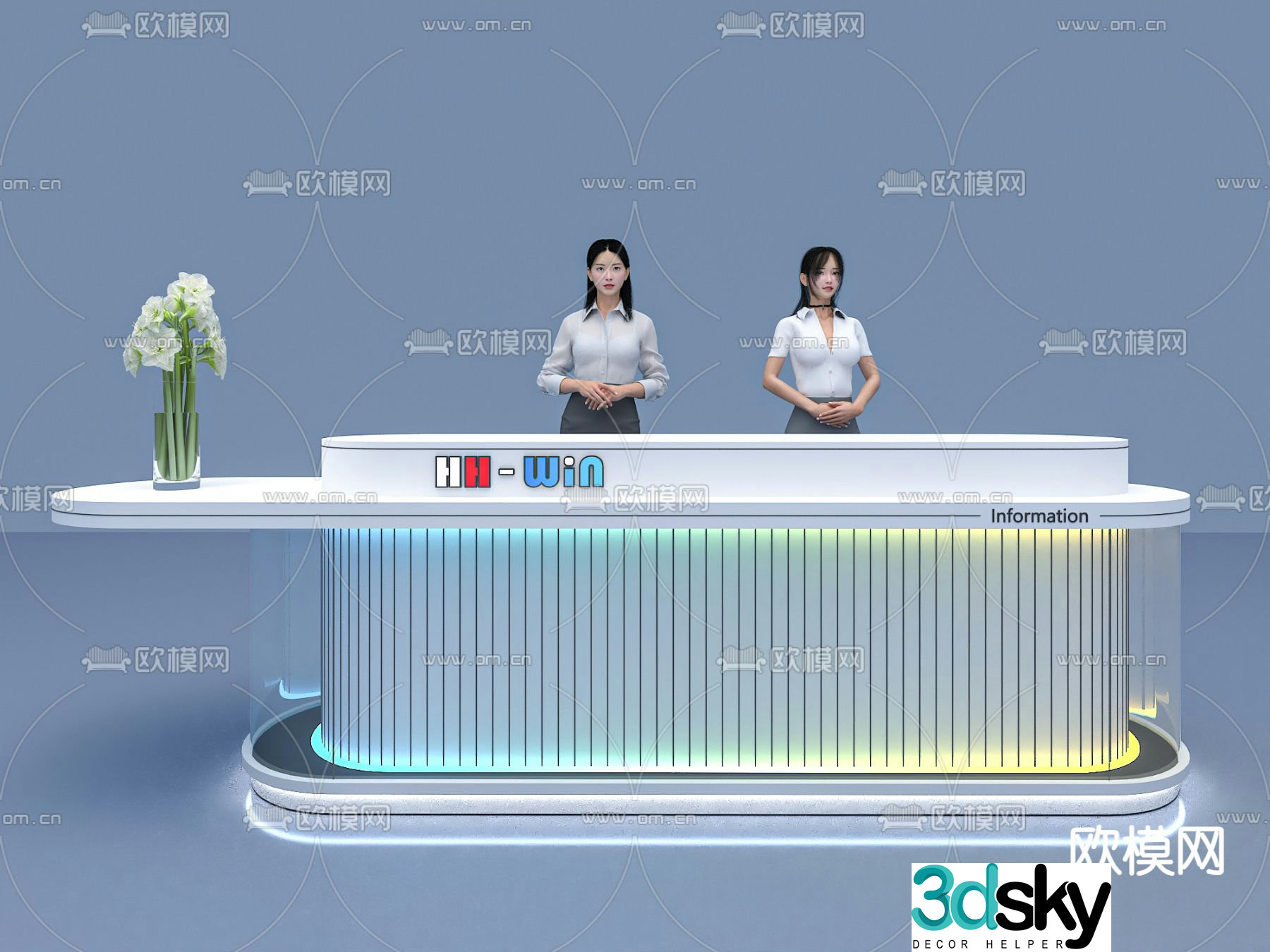 Modern front desk reception desk service desk 3d model