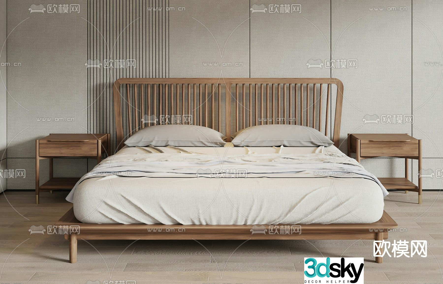 Wabi-sabi double bed 3d model