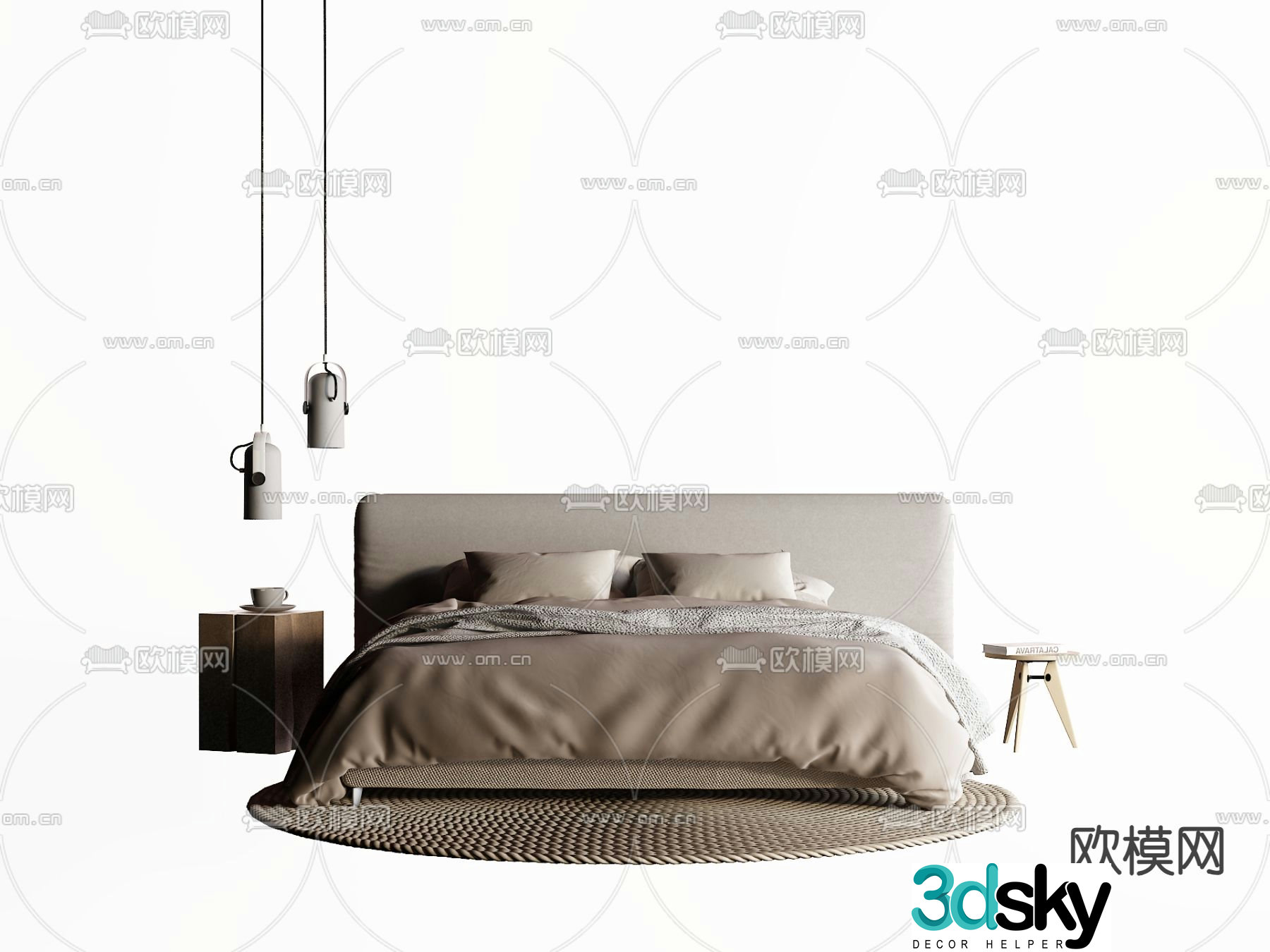 Modern double bed 3d model