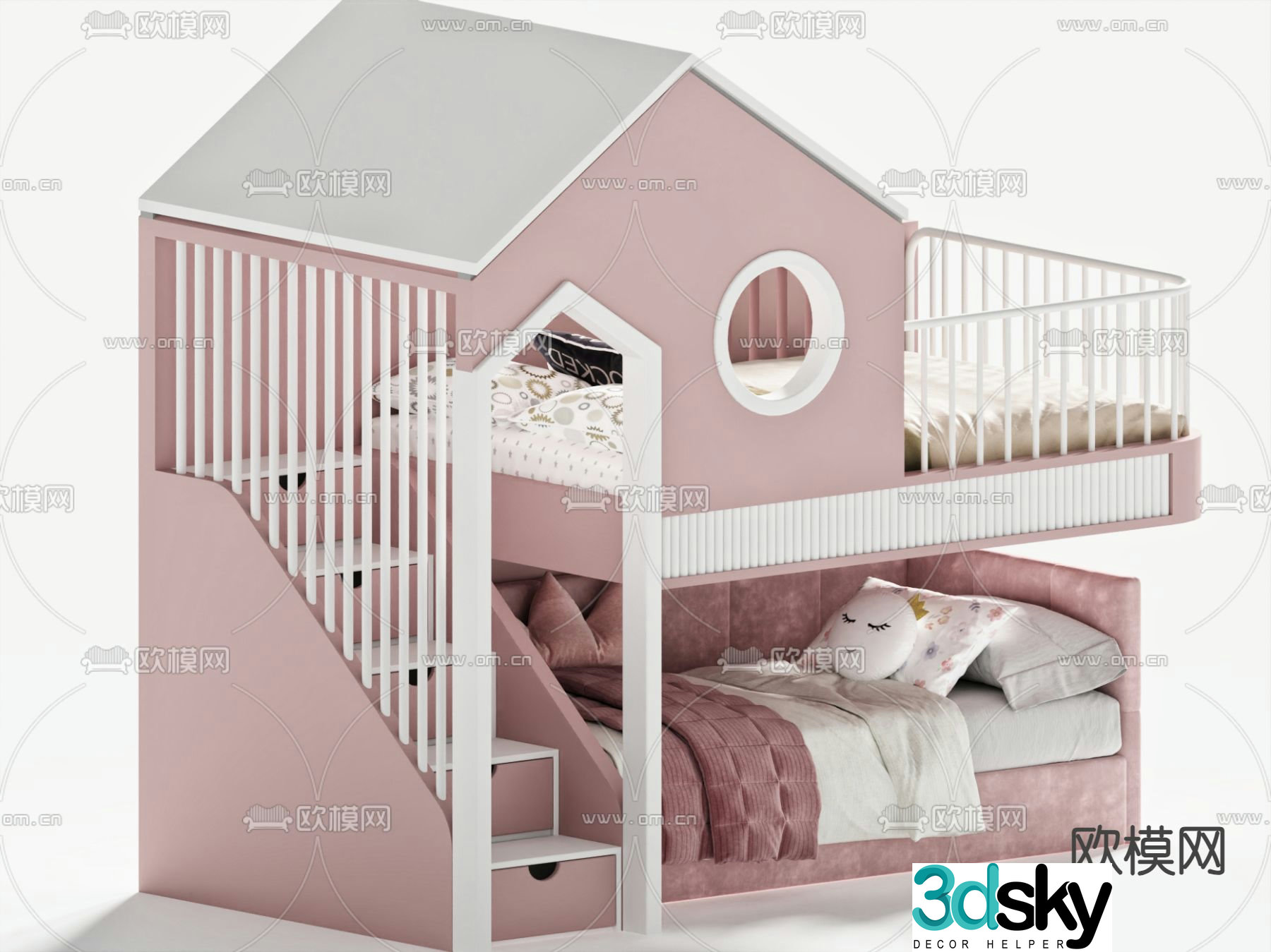 Children bunk bed girl bunk bed 3d model
