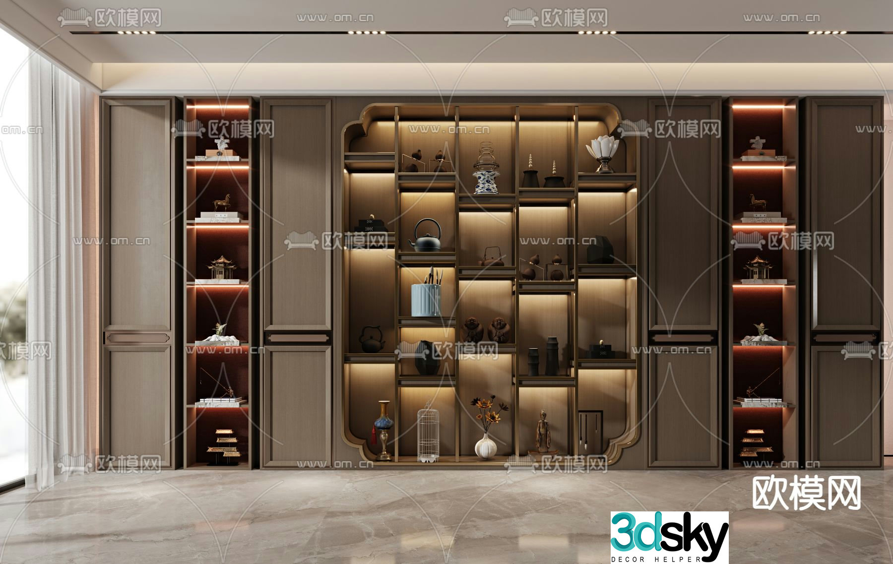 New Chinese style decorative cabinet tea cabinet 3d model