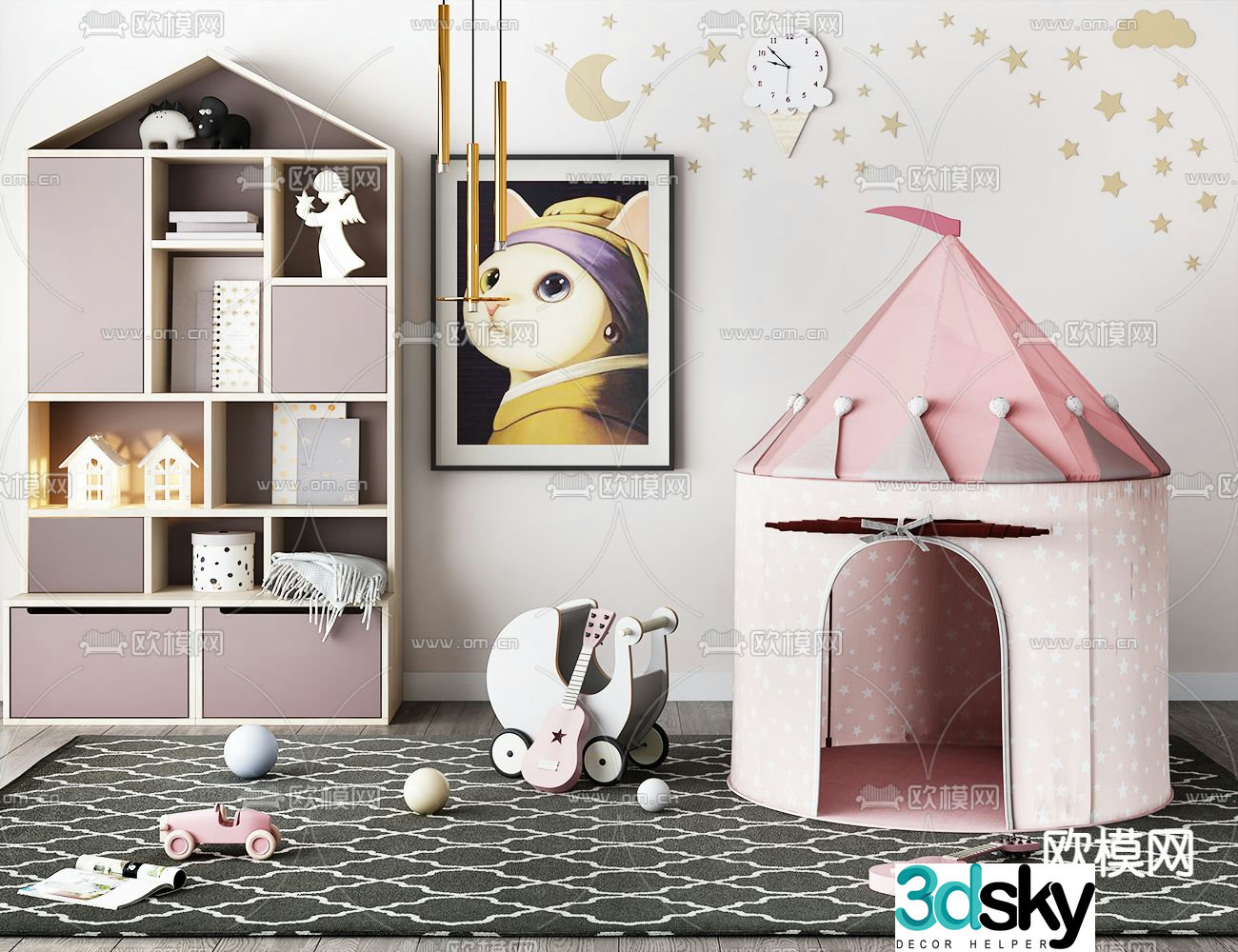 Children’s tent toy cabinet cartoon wall decoration 3d model