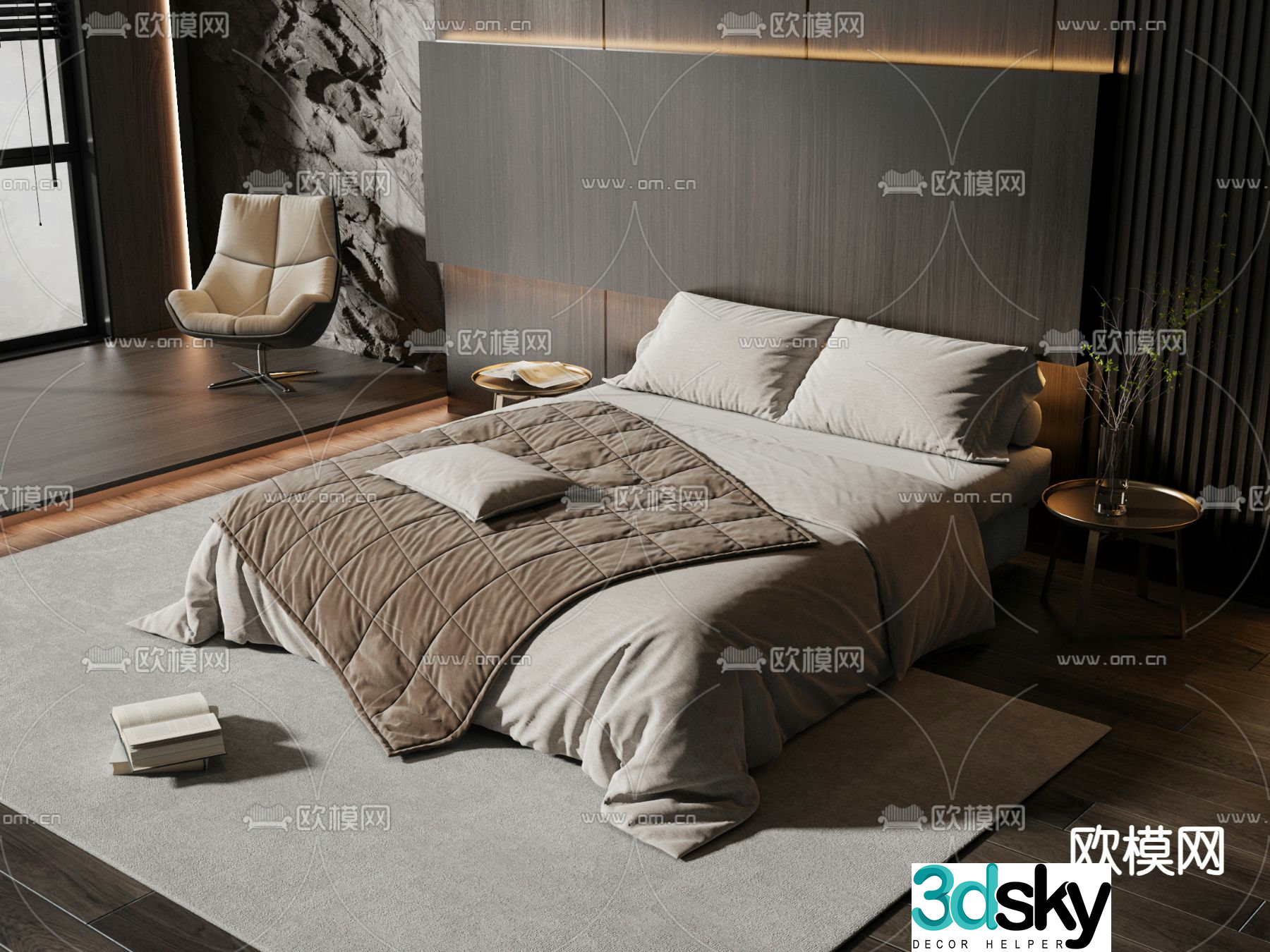 Modern double bed 3d model